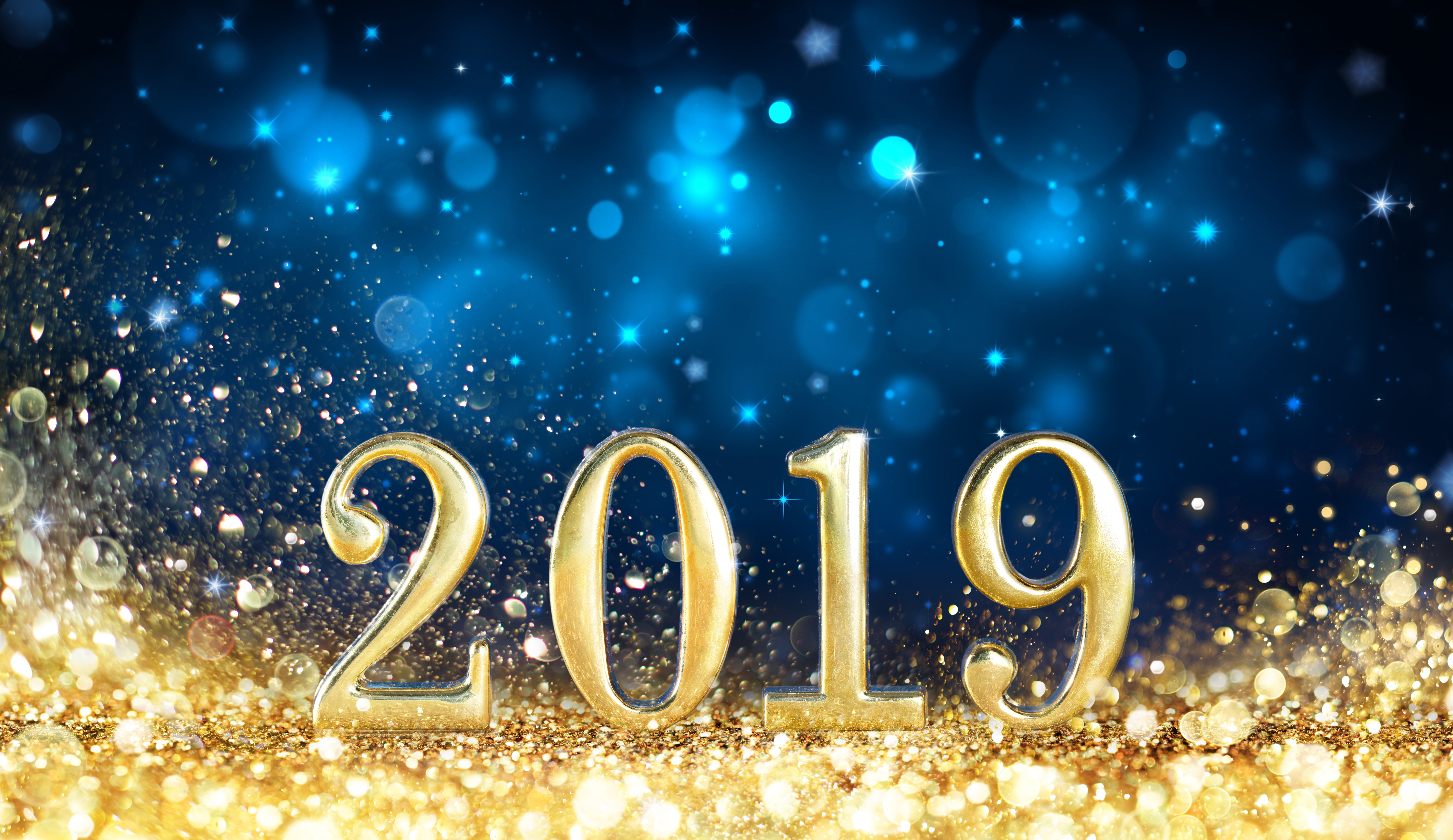Golden 2019 New Year's Eve celebration HD Wallpaper