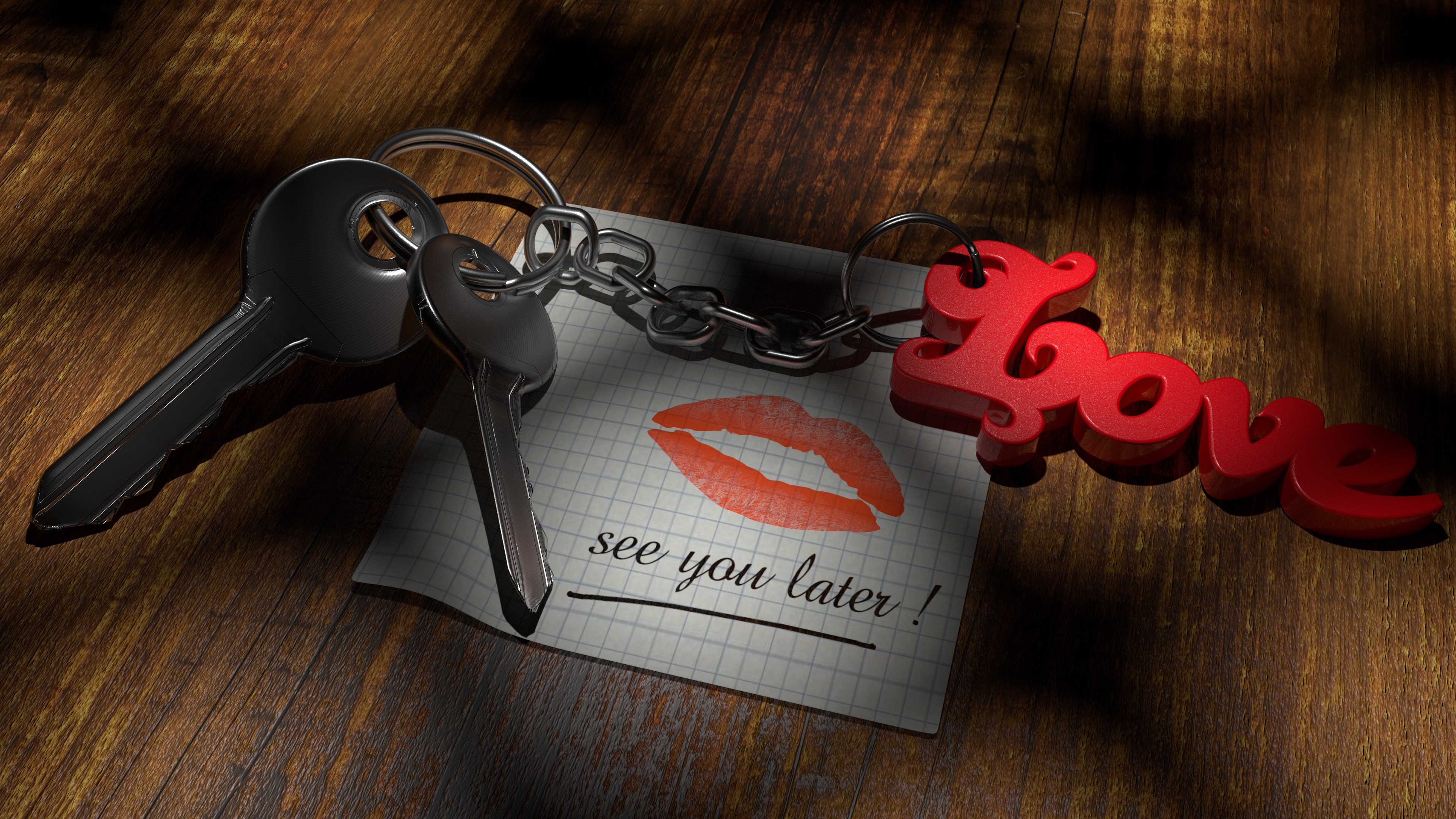 Keys with Love charm and kiss note HD Wallpaper