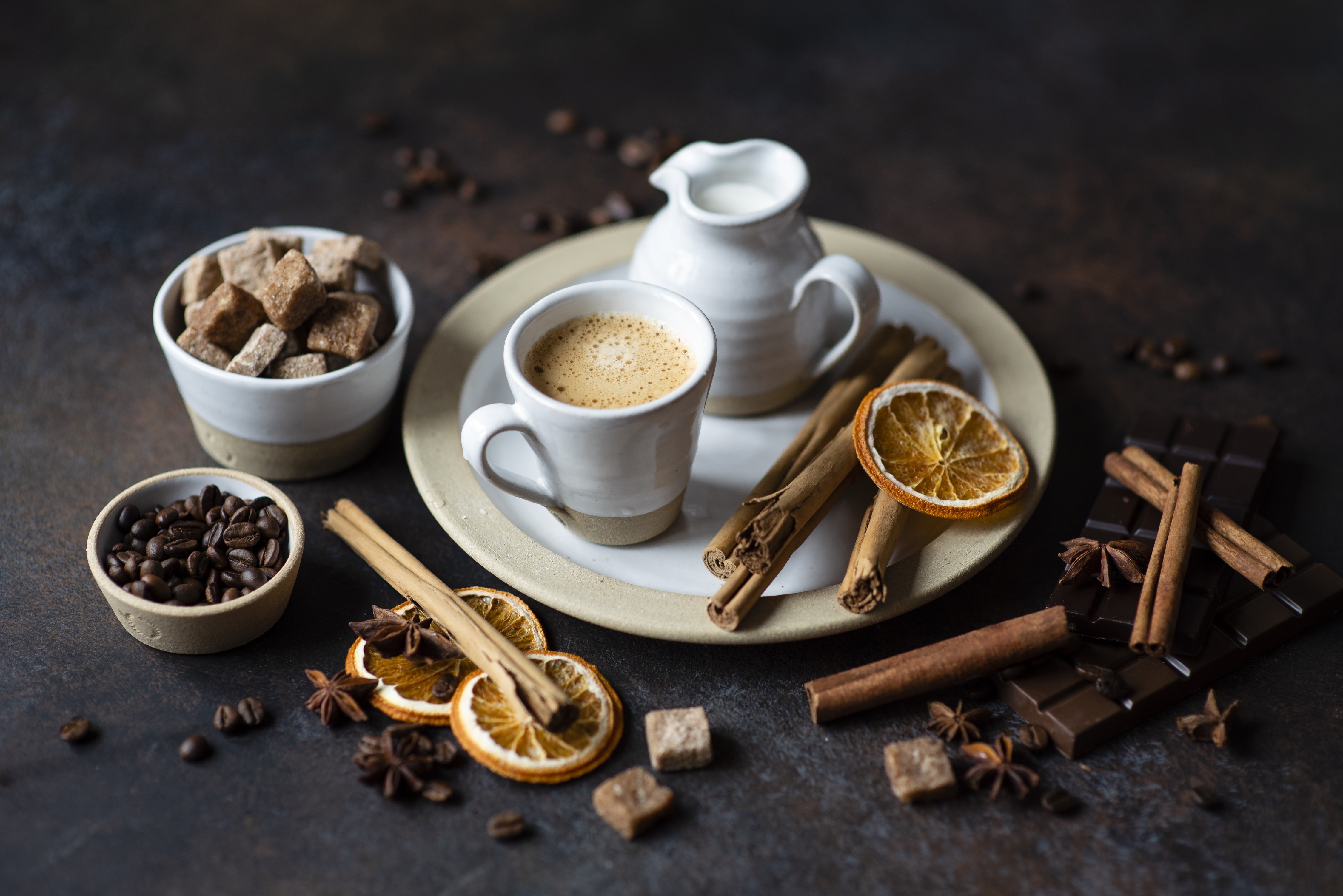 Coffee with Cinnamon, Chocolate, and Sugar HD Wallpaper