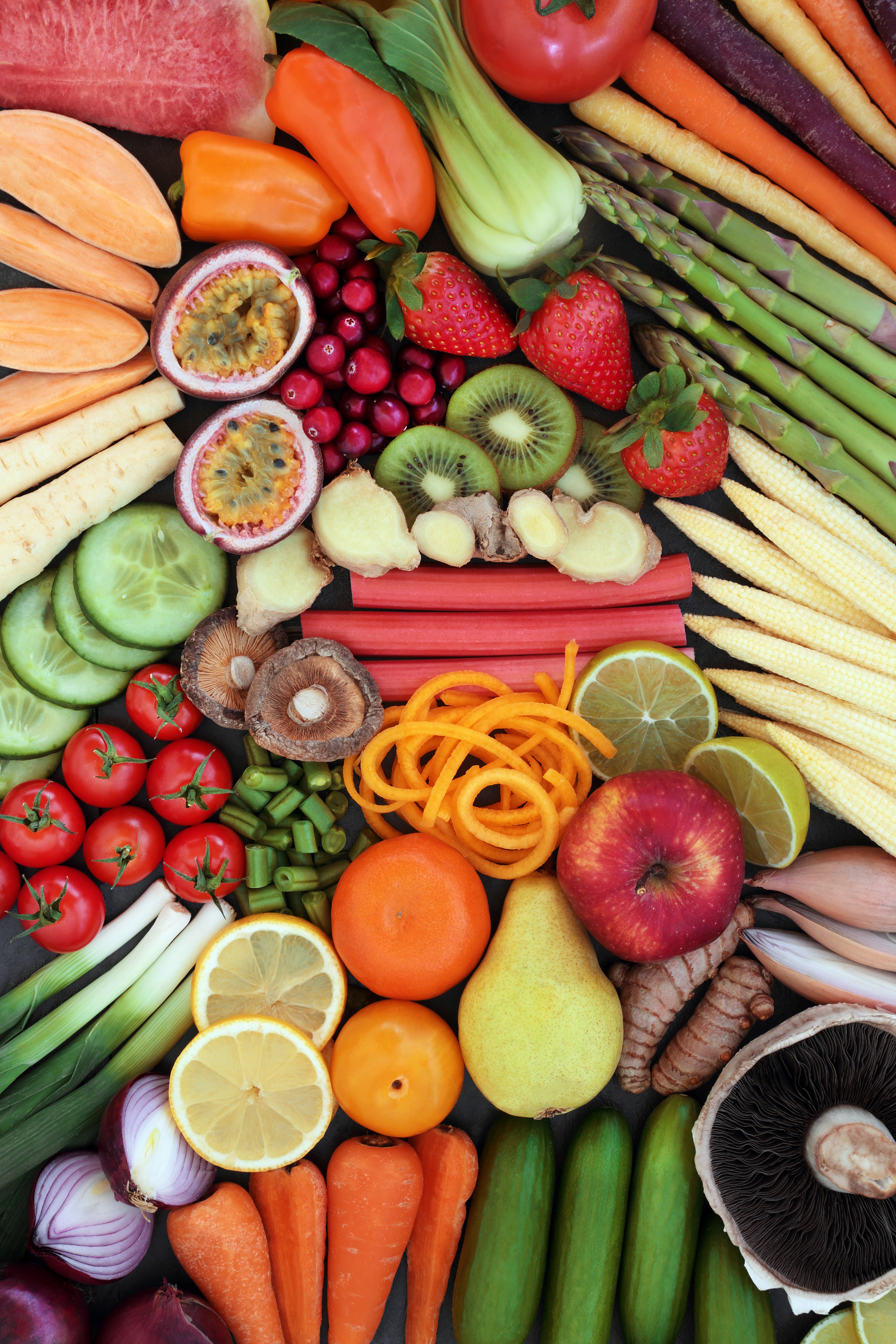Assortment of Fresh Fruits and Vegetables HD Phone Wallpaper