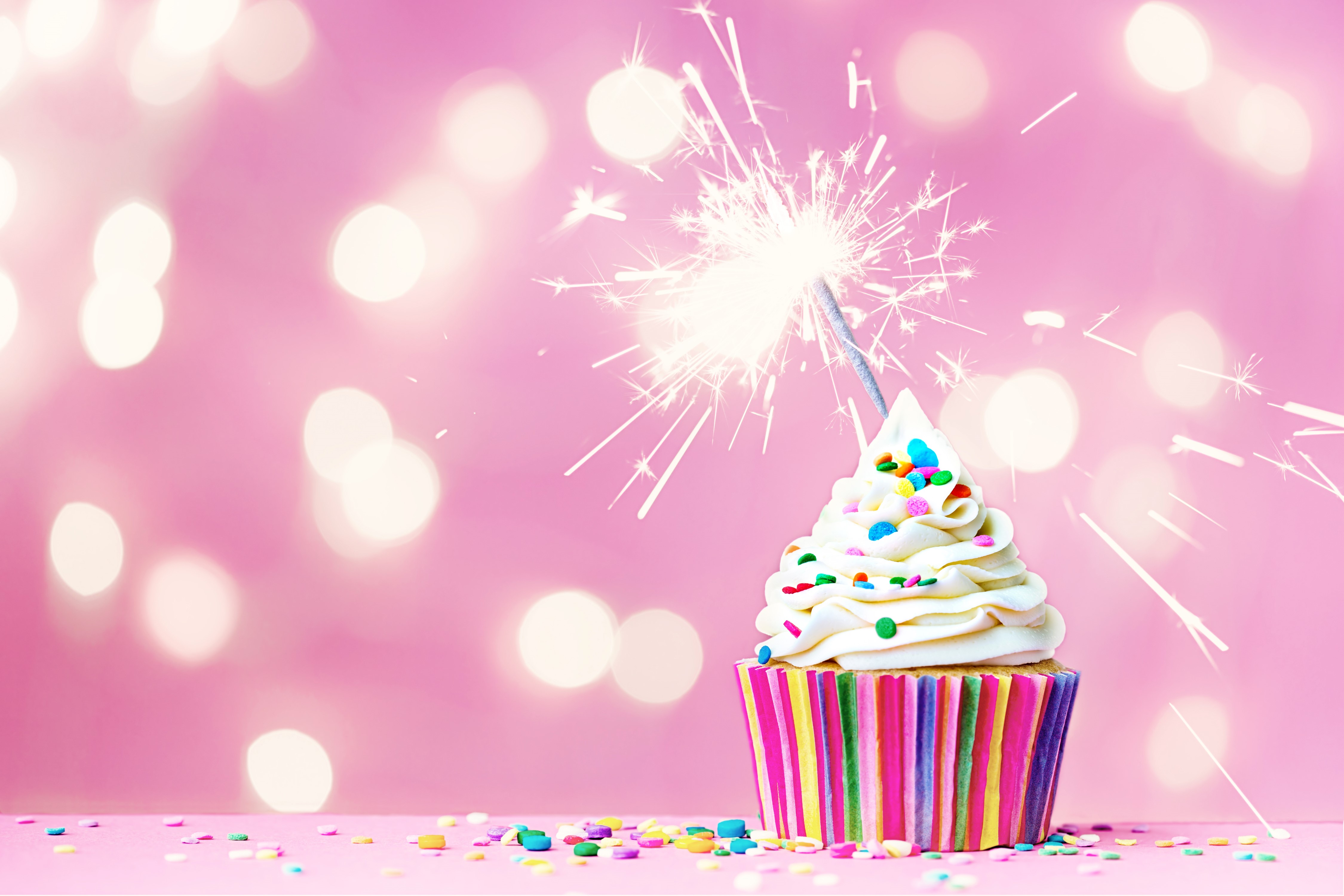 Cupcake with Sparkler and Sprinkles HD Wallpaper