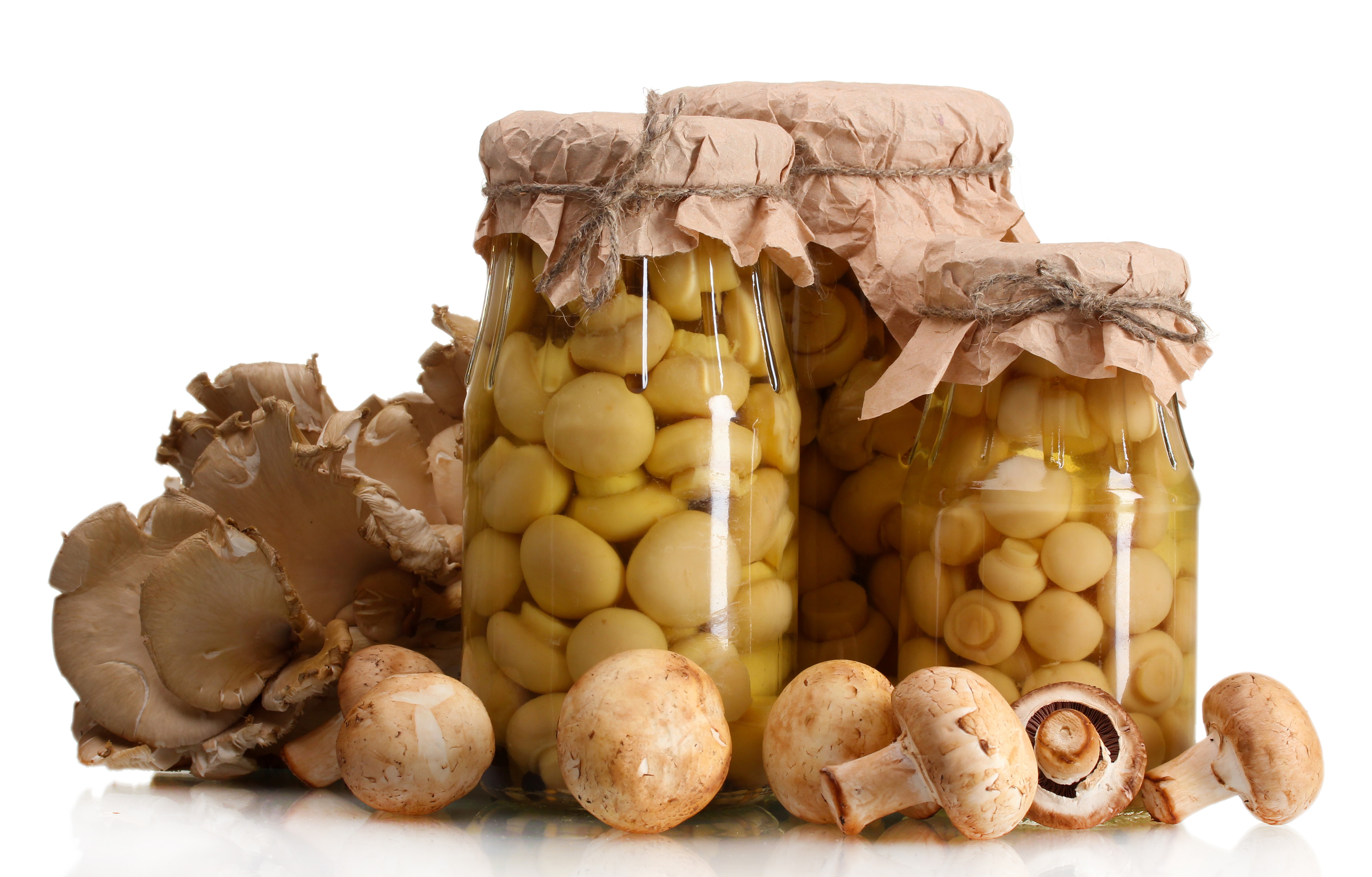 Jars of Pickled Mushrooms with Fresh Mushrooms HD Wallpaper
