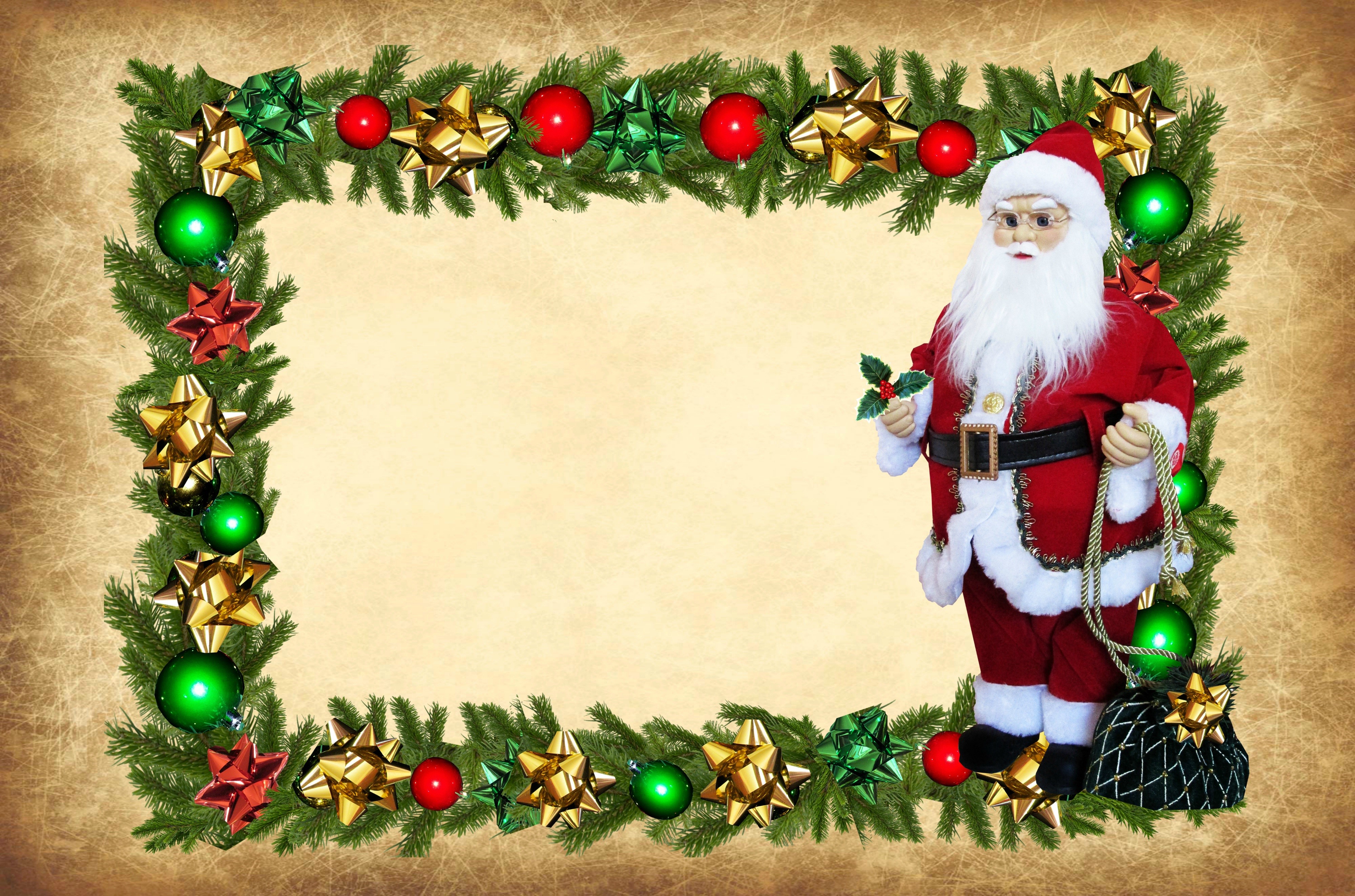 Christmas garland with Santa Claus and ornaments HD Wallpaper
