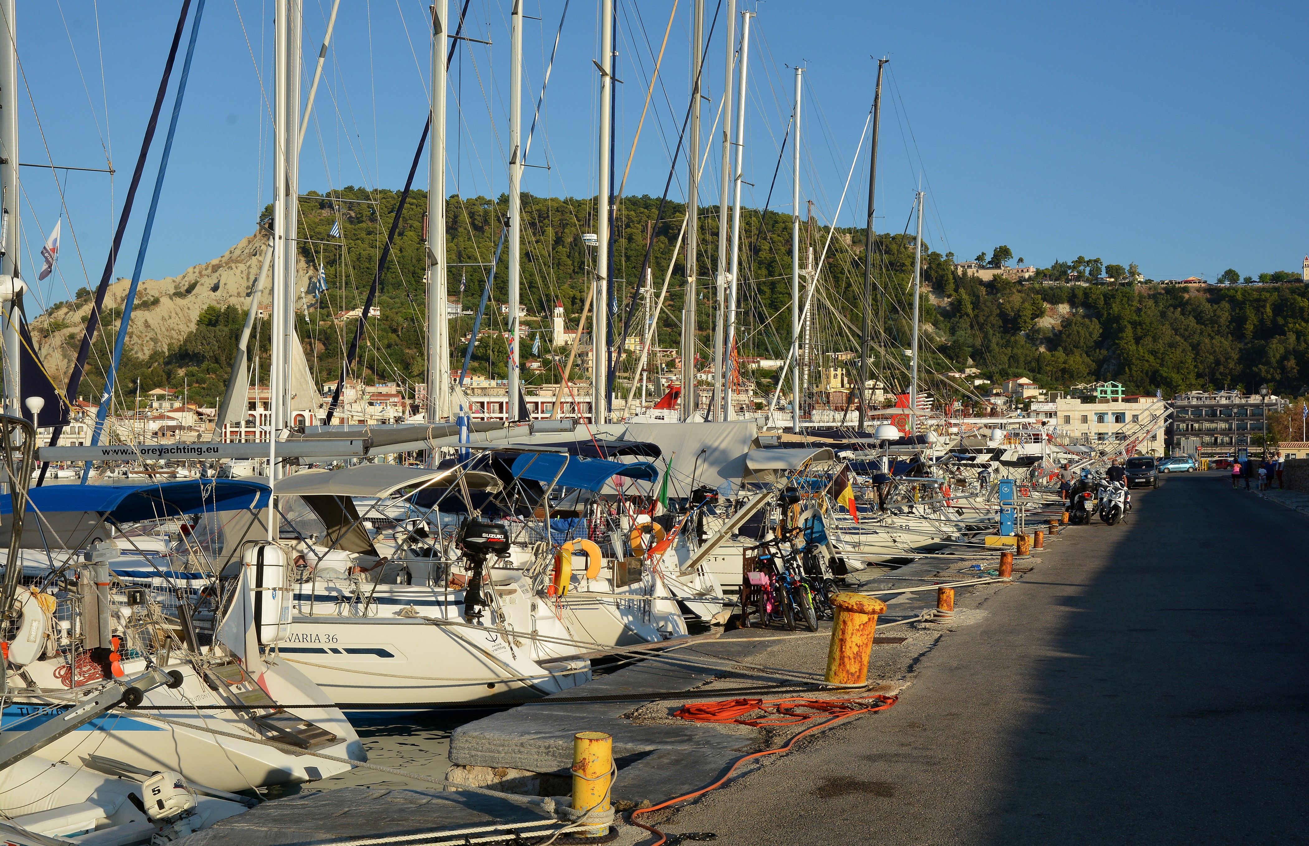 Sailboats docked in Zakynthos, Greece marina HD Wallpaper