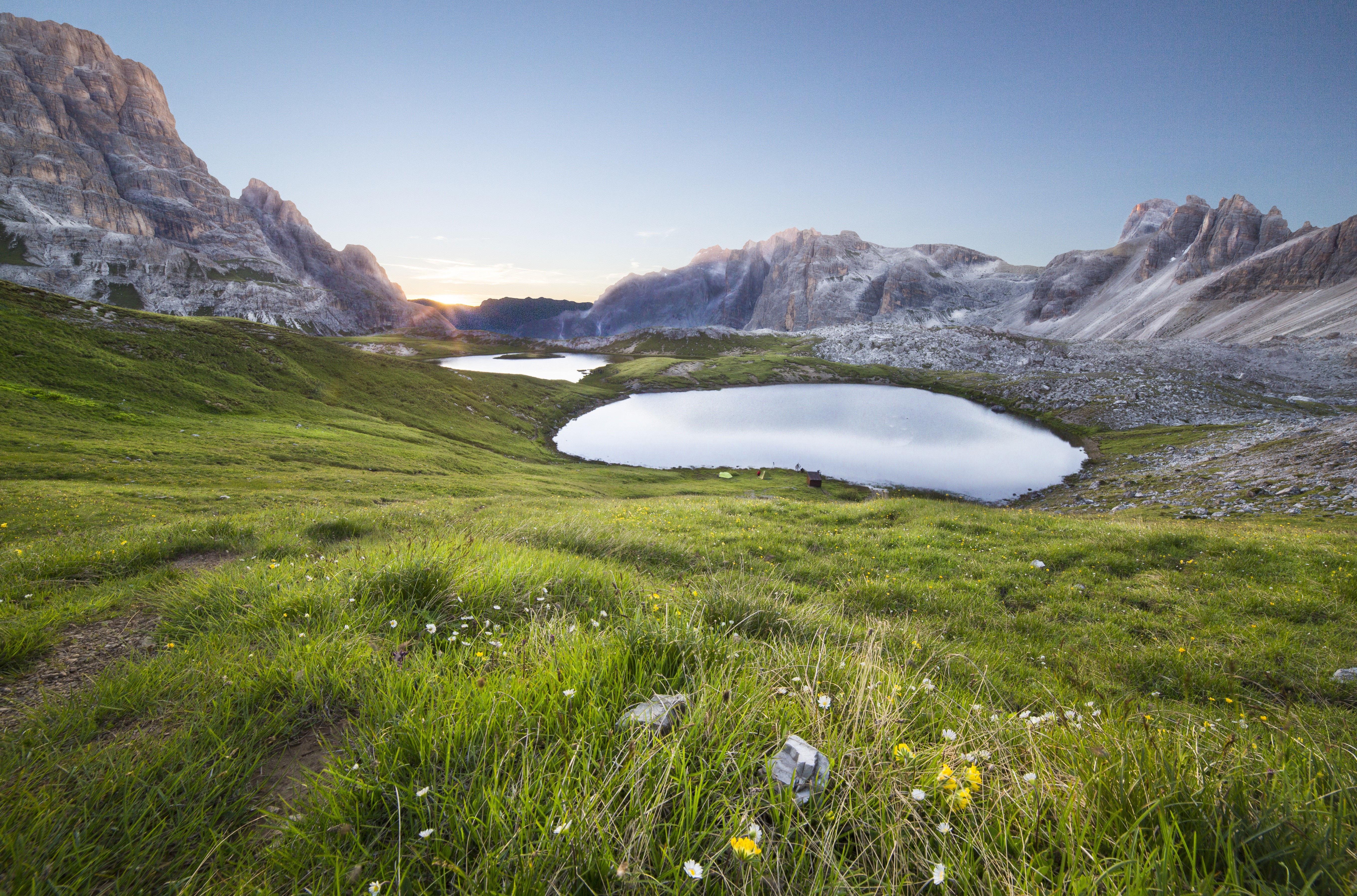 Mountains and Lakes in Tre Cime Di Lavaredo, Italy HD Wallpaper
