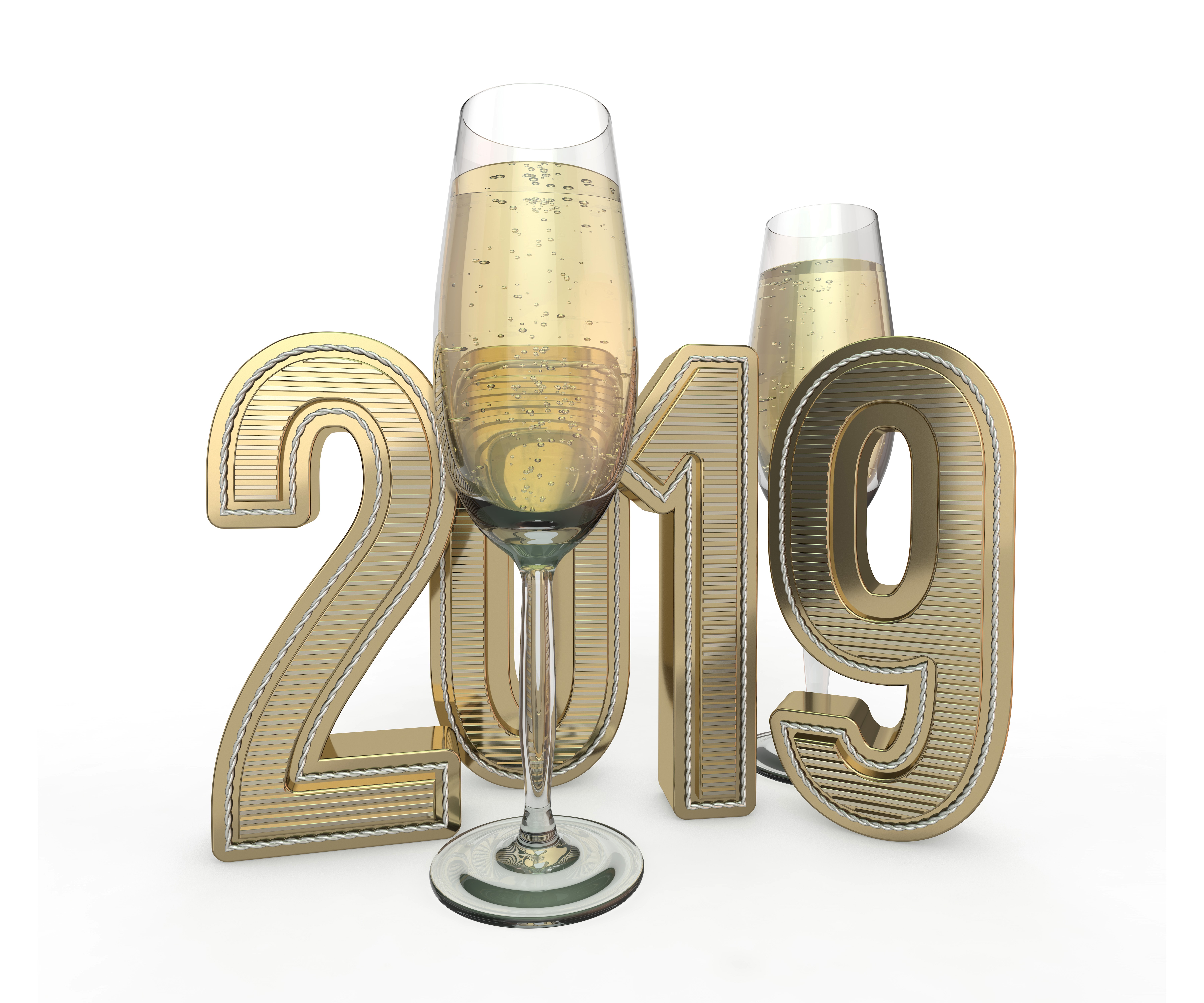 Champagne glasses and 2019 numbers HD Wallpaper