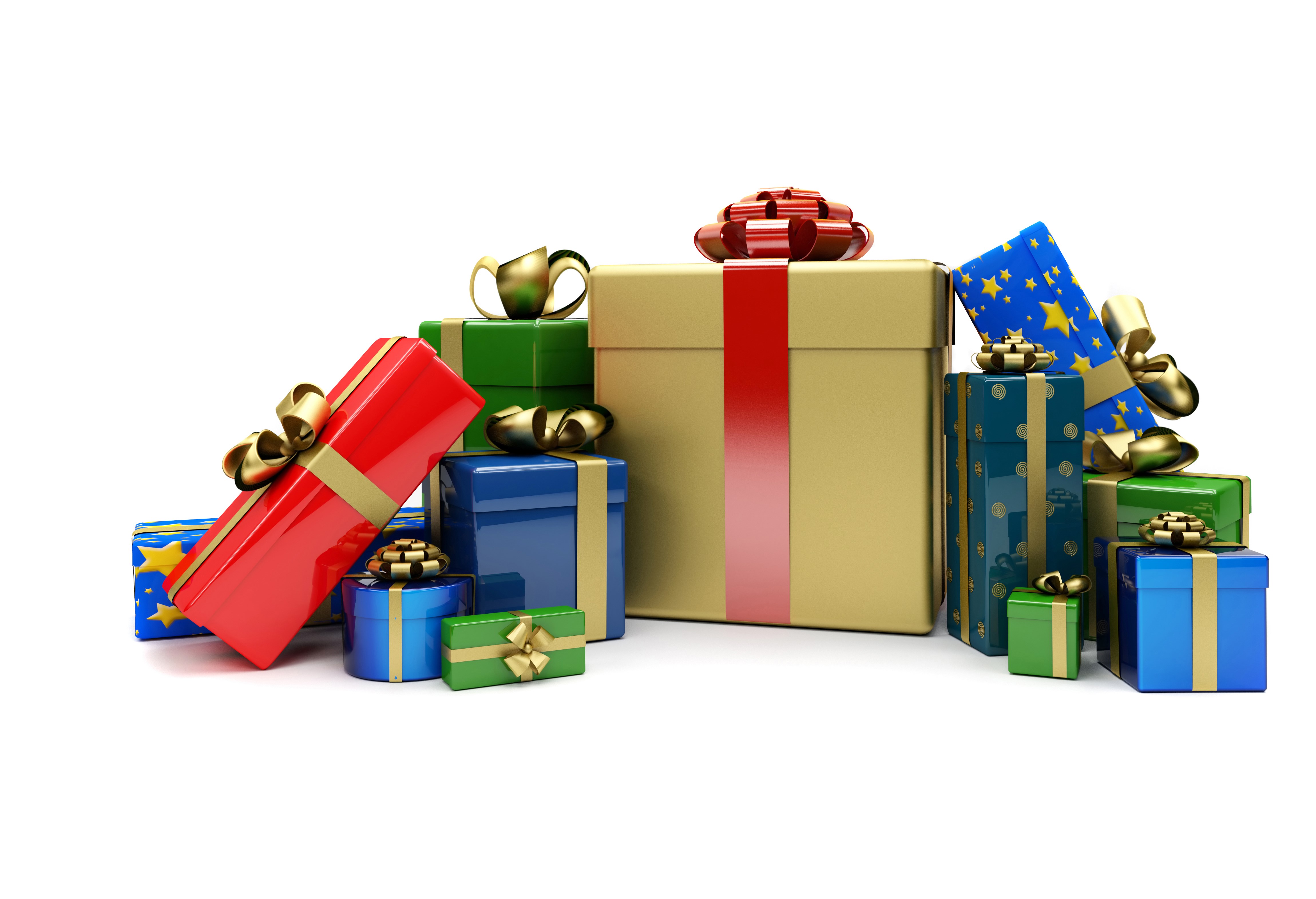 Pile of Christmas Gifts with Bows HD Wallpaper