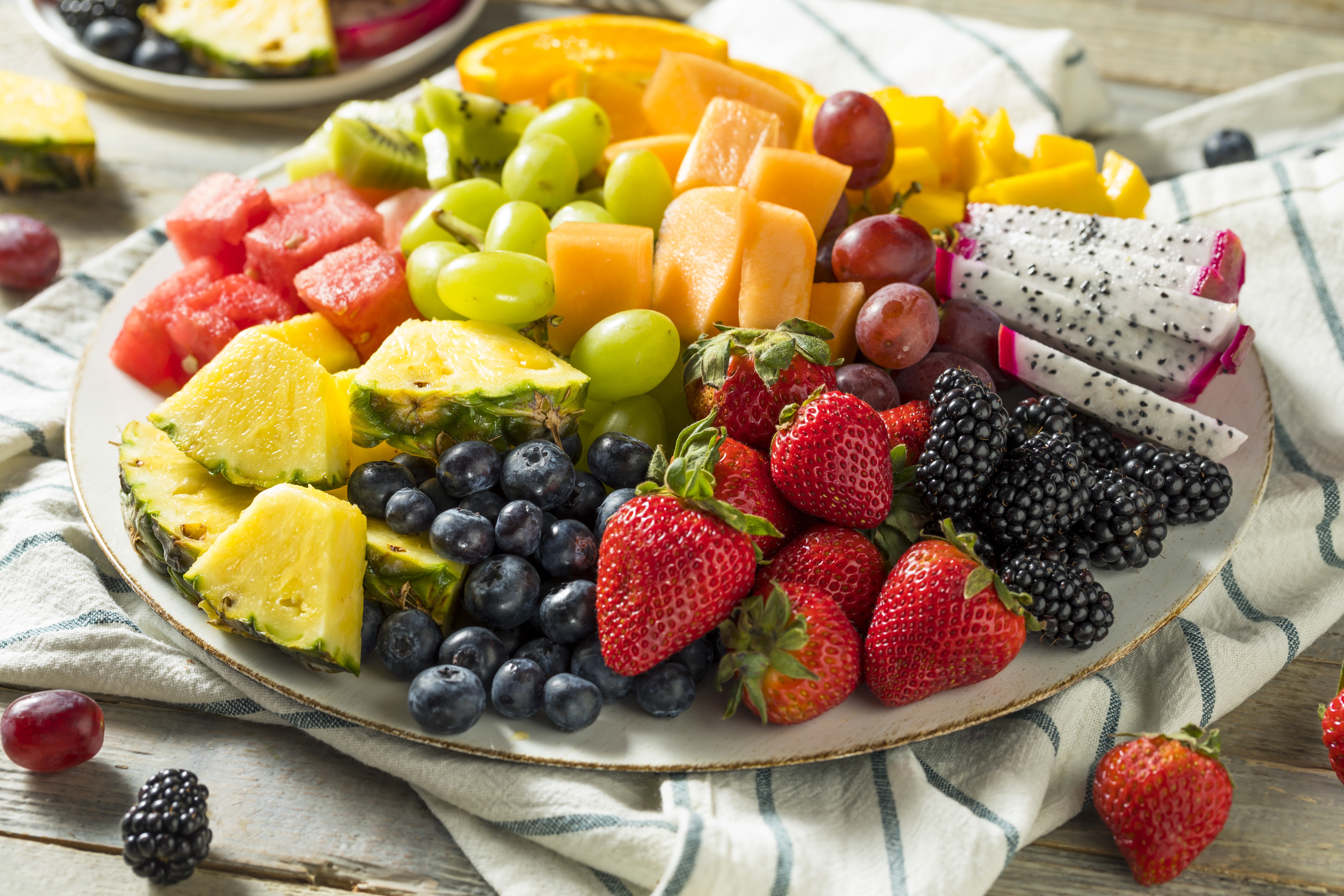 Fruit Platter with Strawberries, Blueberries, and Dragon Fruit HD Wallpaper