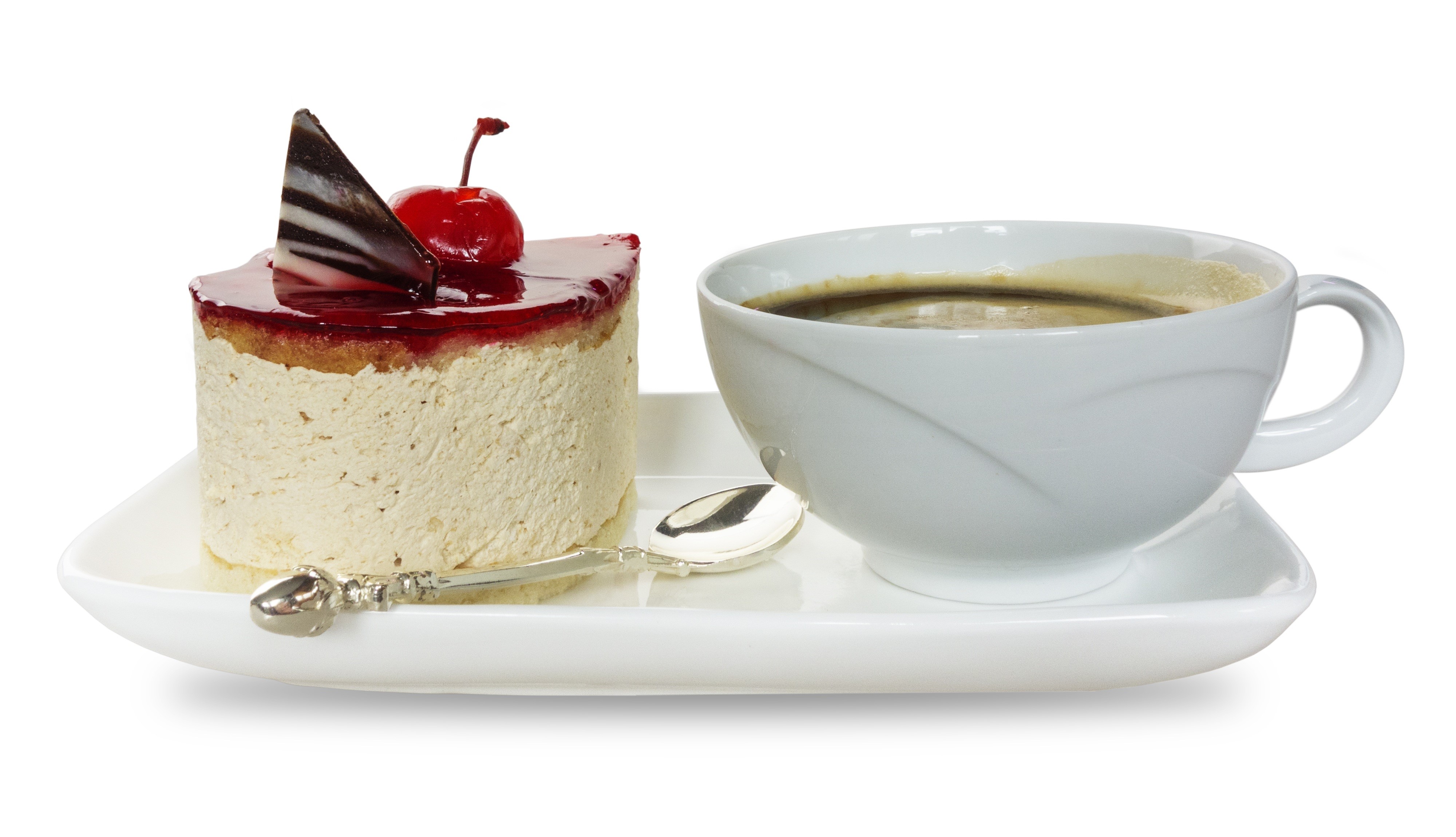 Cake and Coffee on a White Plate HD Wallpaper