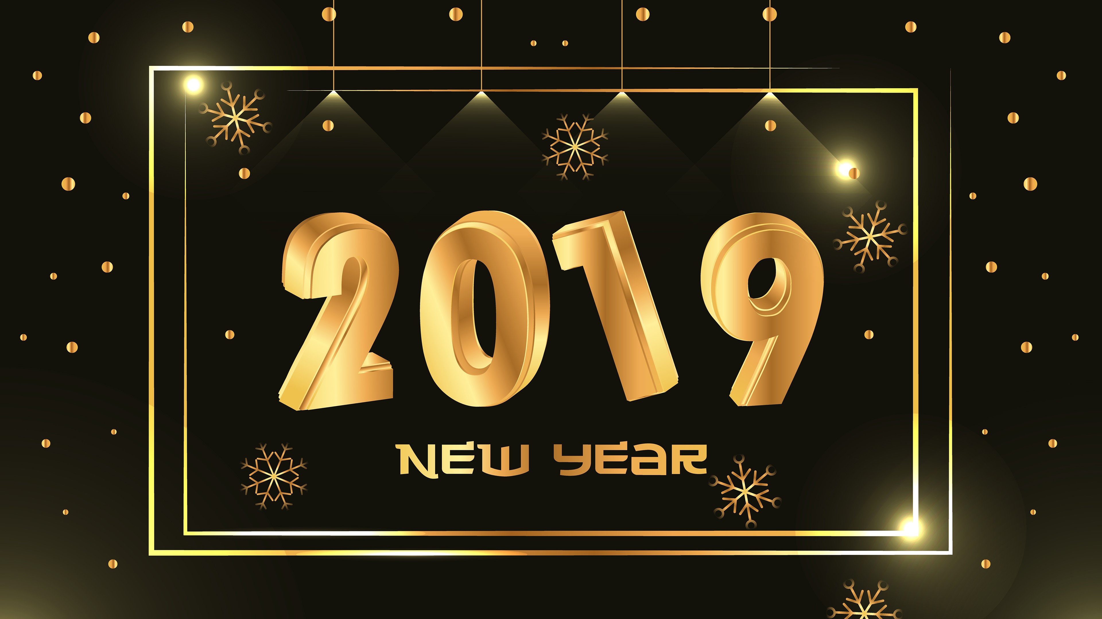 2019 New Year Snowflakes 4K HD Wallpaper