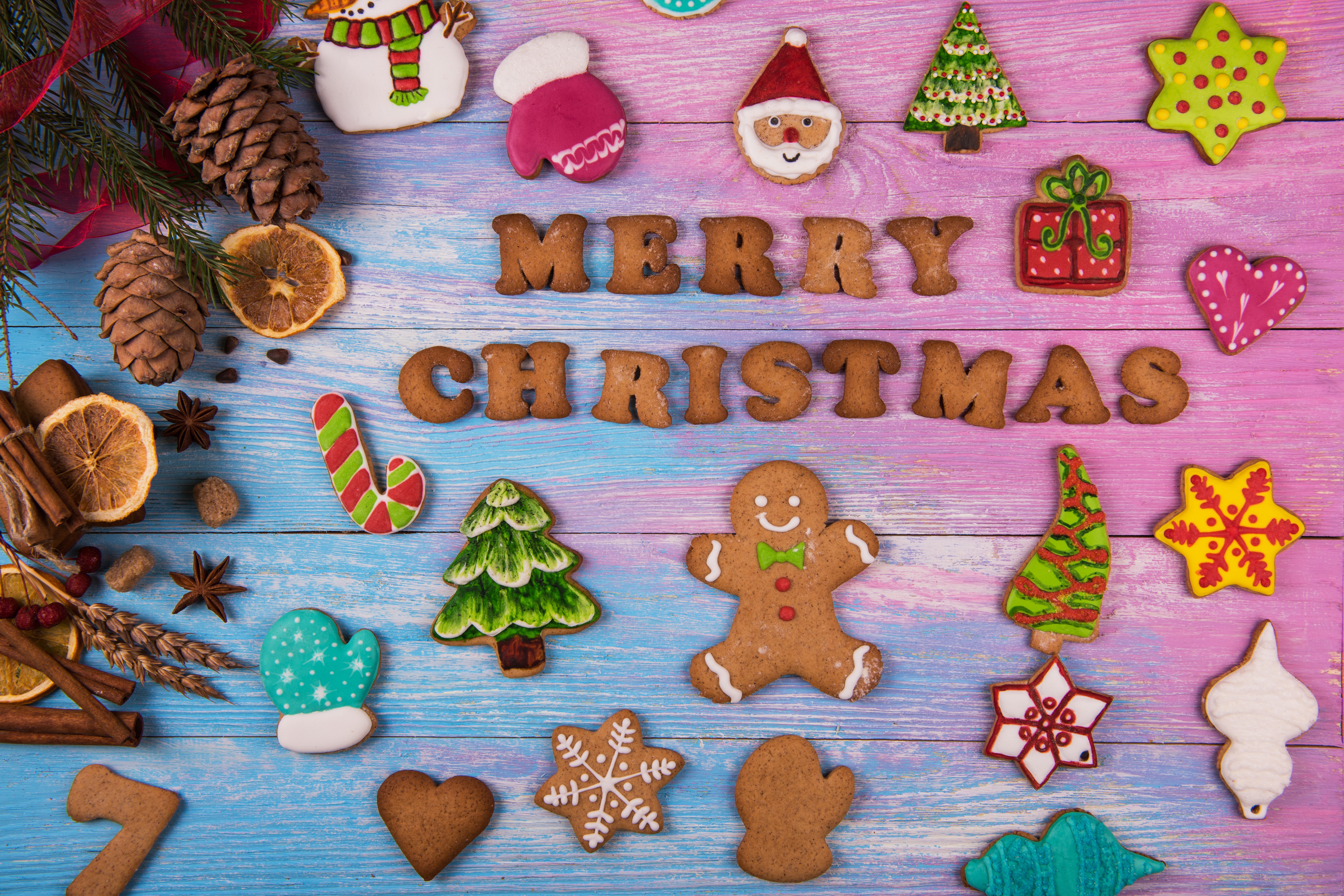 Christmas cookies on a wooden background HD Wallpaper