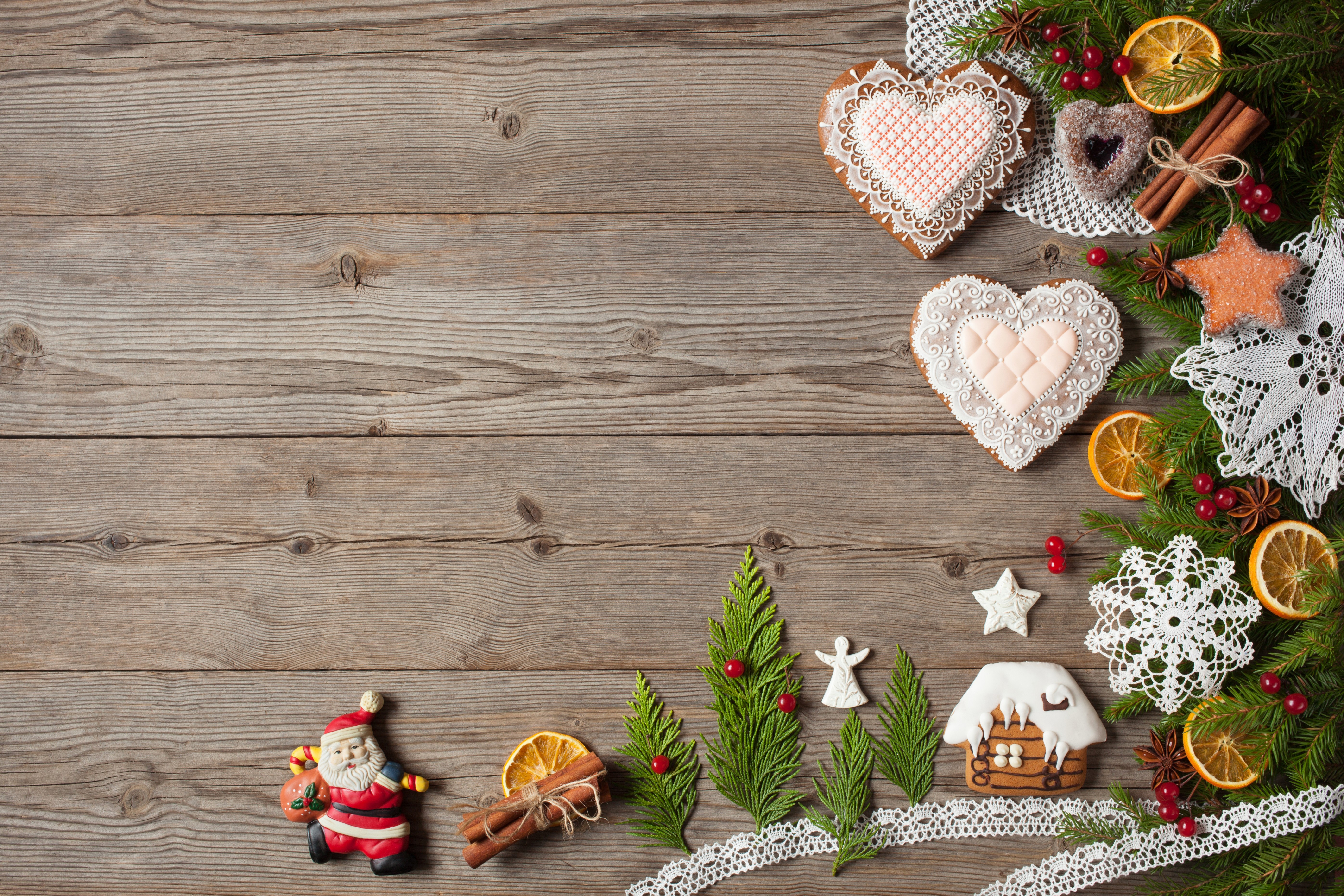 Christmas Decorations on Wood Planks HD Wallpaper