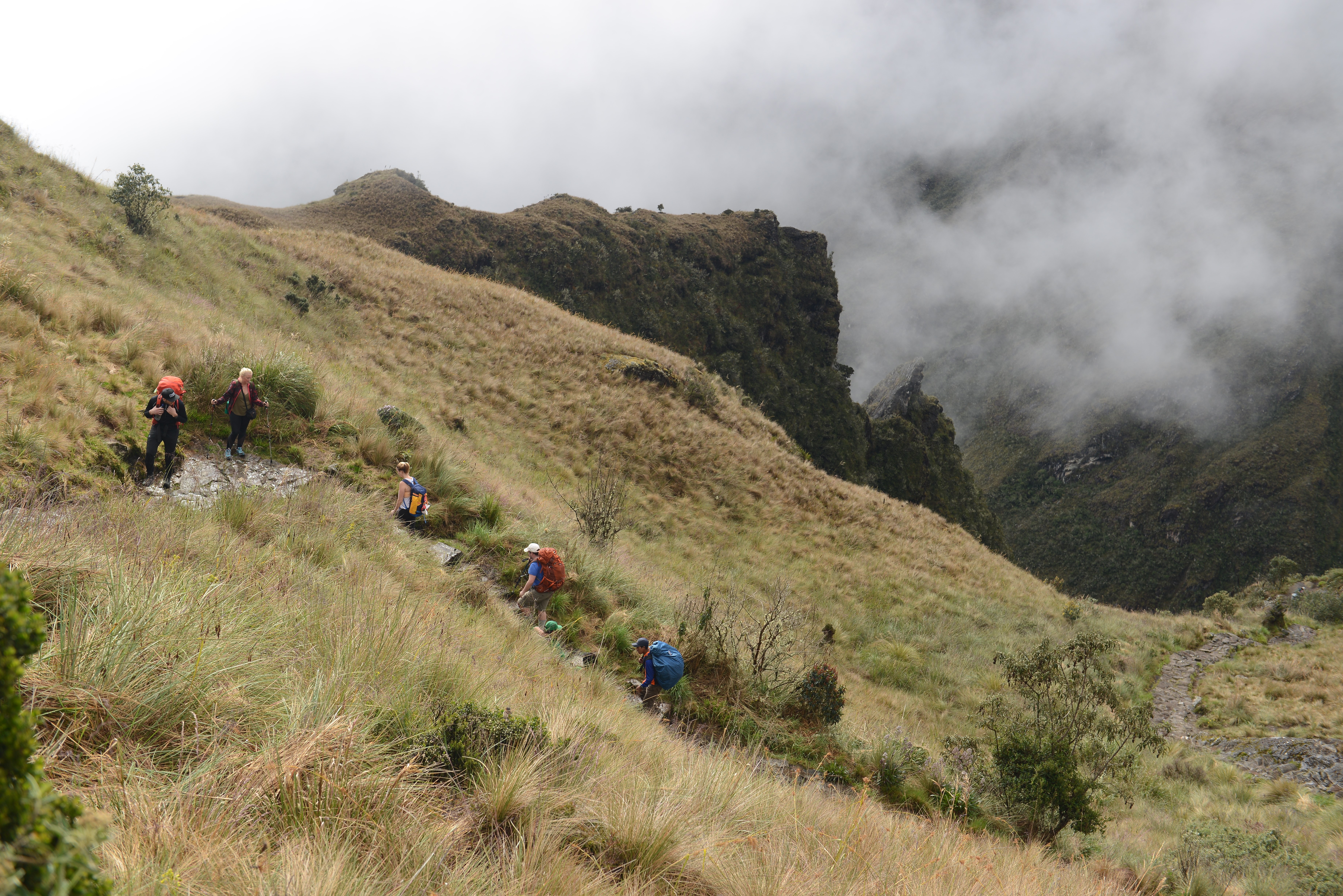 Hikers on the Inca Trail near Machu Picchu, Peru HD Wallpaper