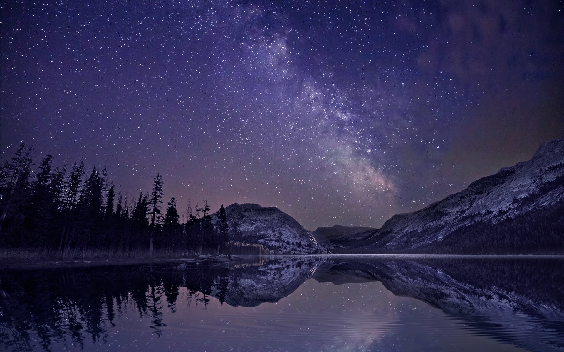Milky Way over a mountain lake at night HD Wallpaper