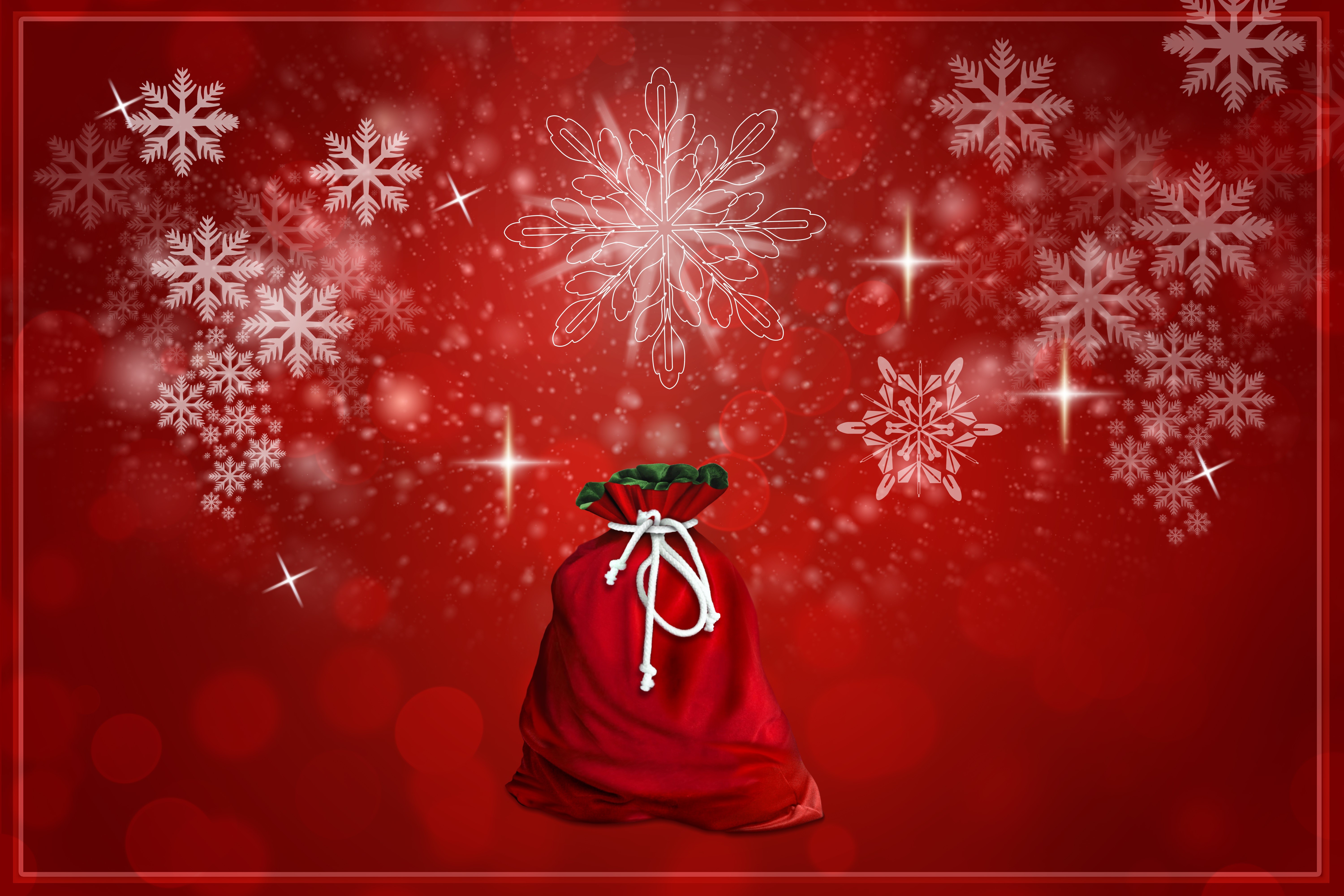 Christmas Santa Sack with Snowflakes and Stars HD Wallpaper