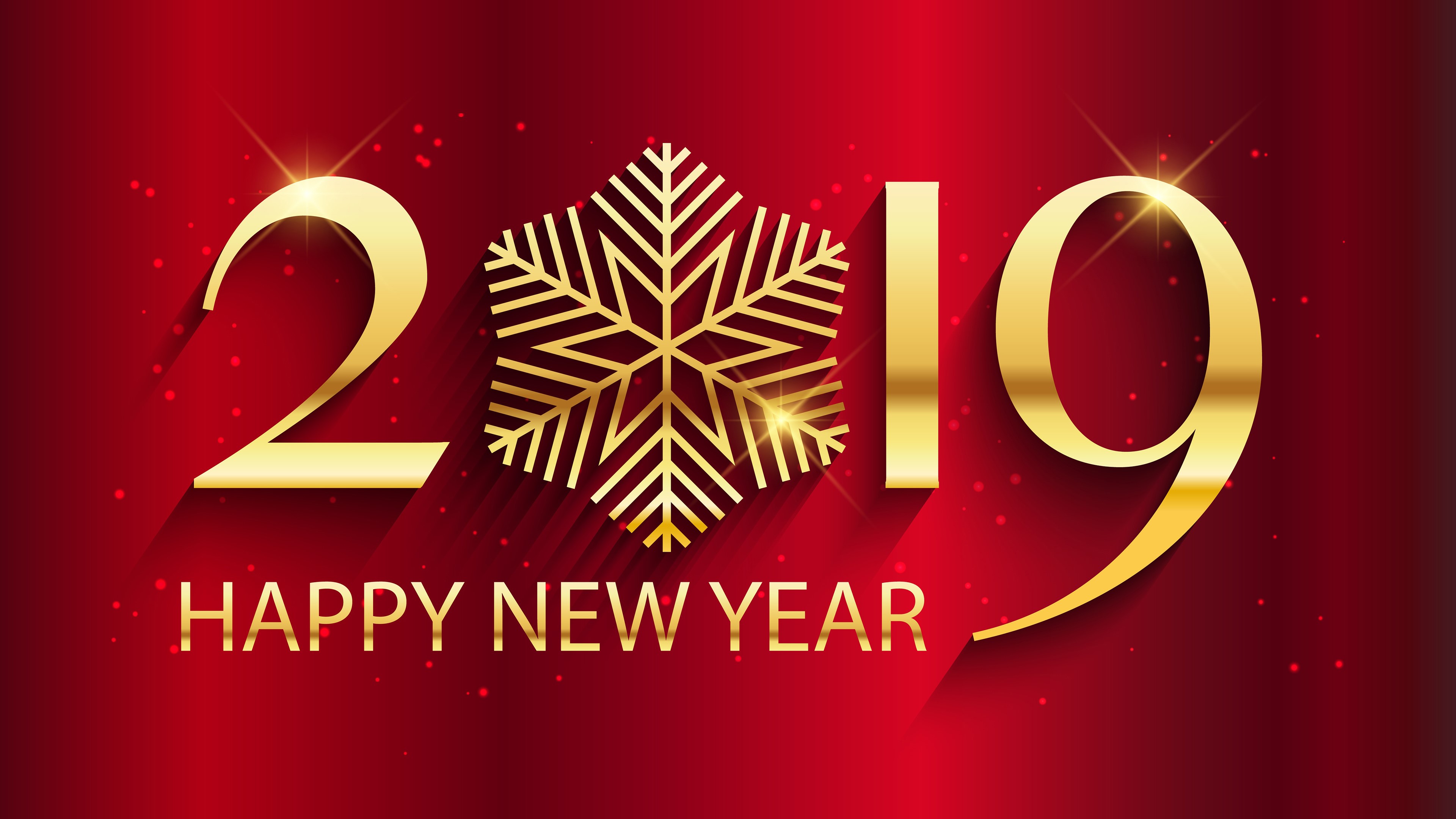Happy New Year 2019 Golden Snowflake Red Background HD Wallpaper