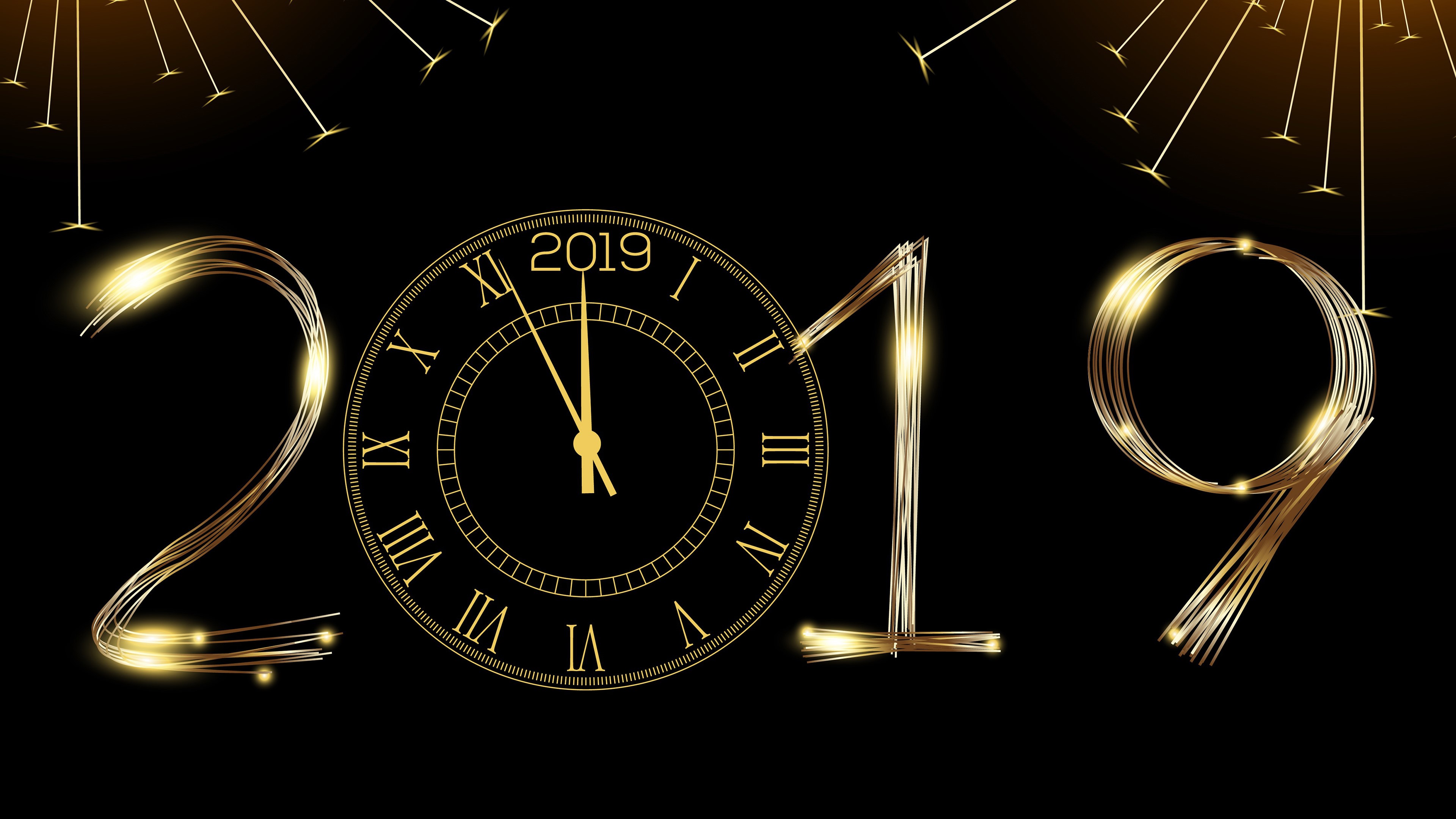 4K Clock 2019 New Year's Eve HD Wallpaper