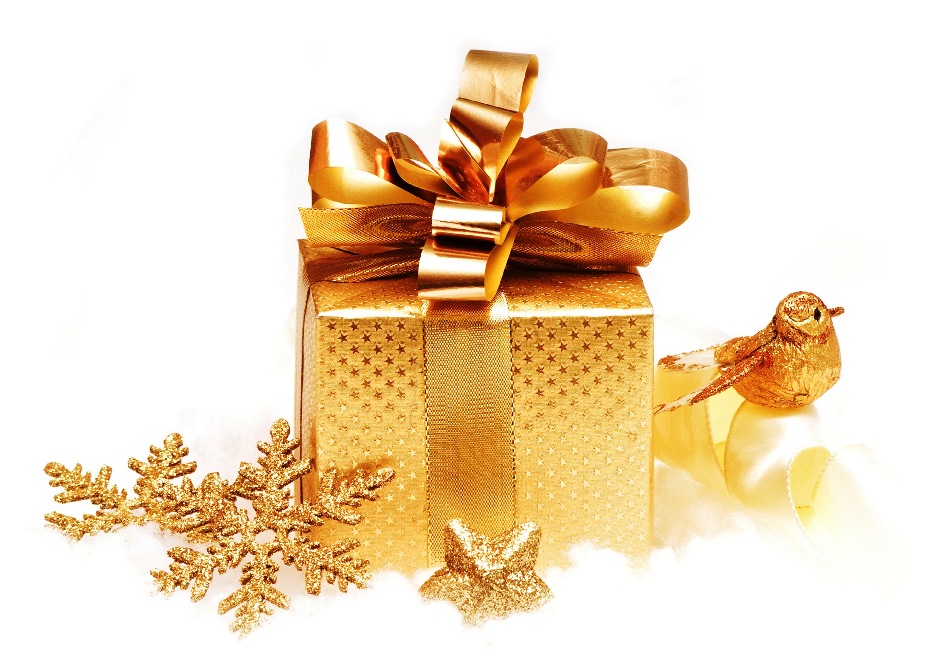 Golden Christmas Gift with Ornaments HD Wallpaper