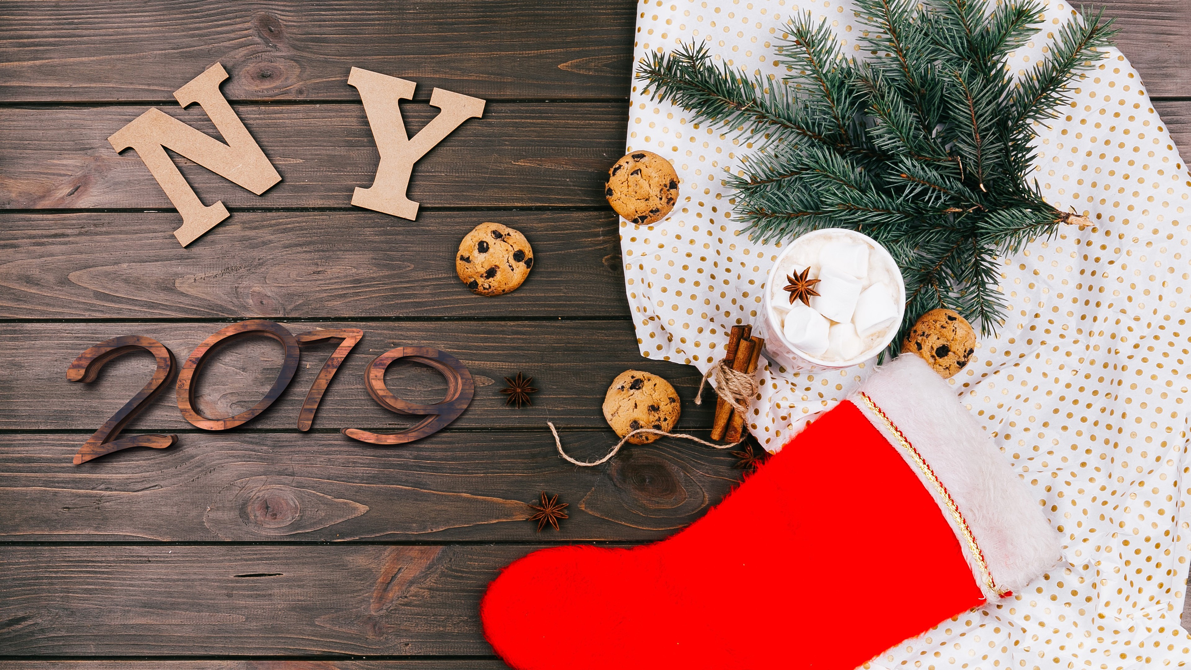 NY 2019 Christmas still life with cookies and hot chocolate HD Wallpaper
