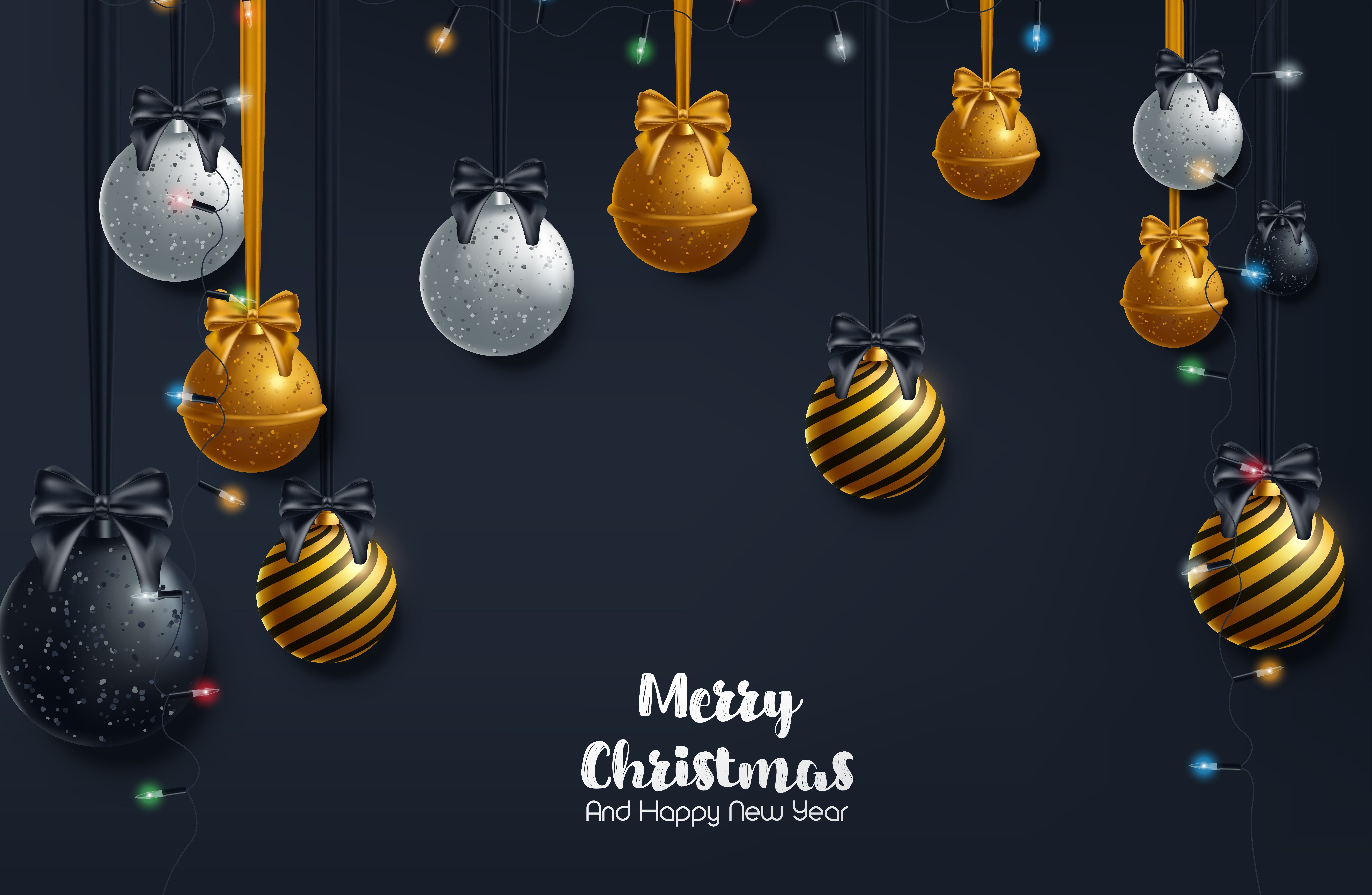 Christmas Balls with Bowknots and Lights HD Wallpaper