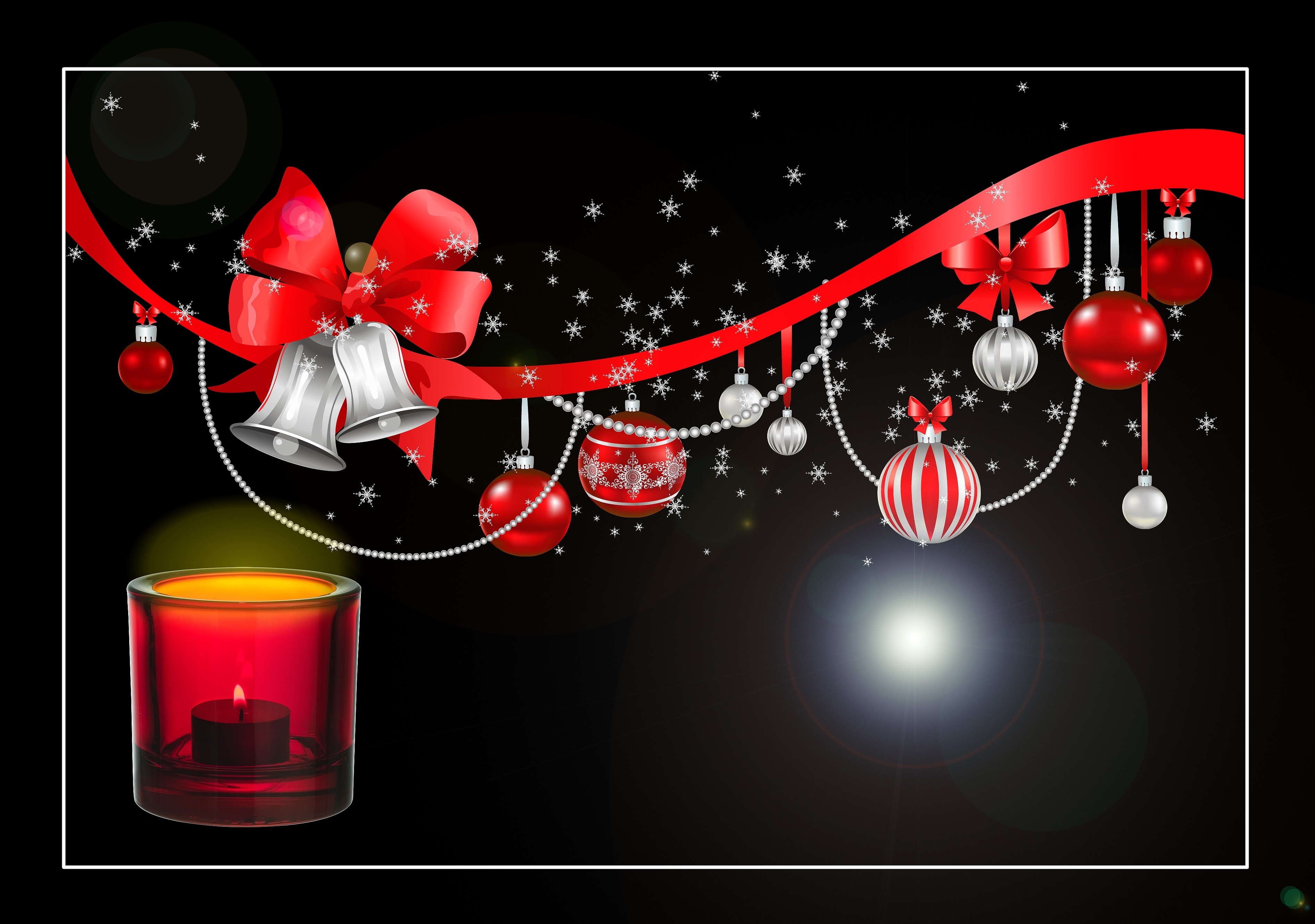 Christmas Decorations with Candle and Snowflakes HD Wallpaper