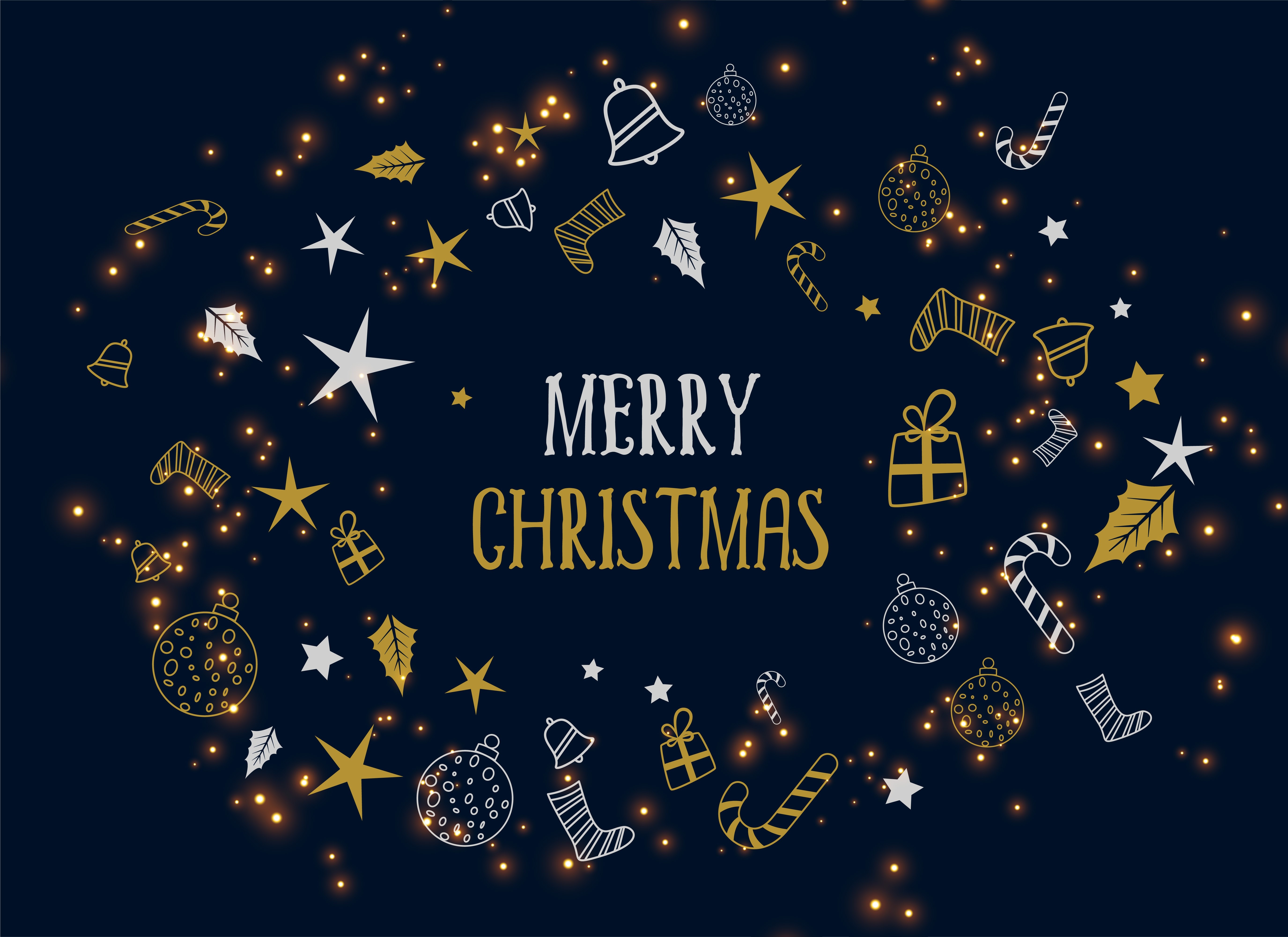 Merry Christmas greeting with ornaments HD Wallpaper