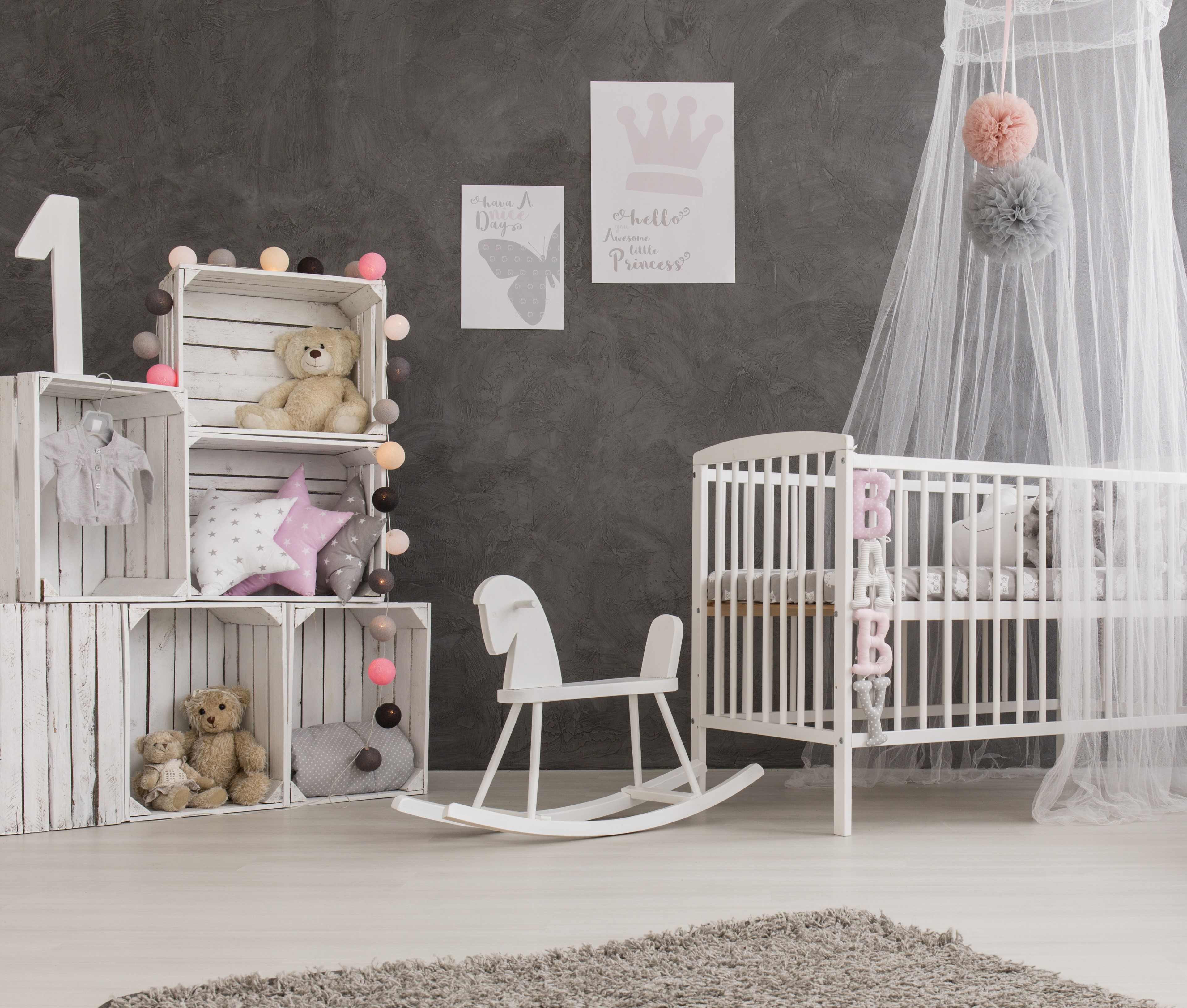 Children's room with toys and crib HD Wallpaper