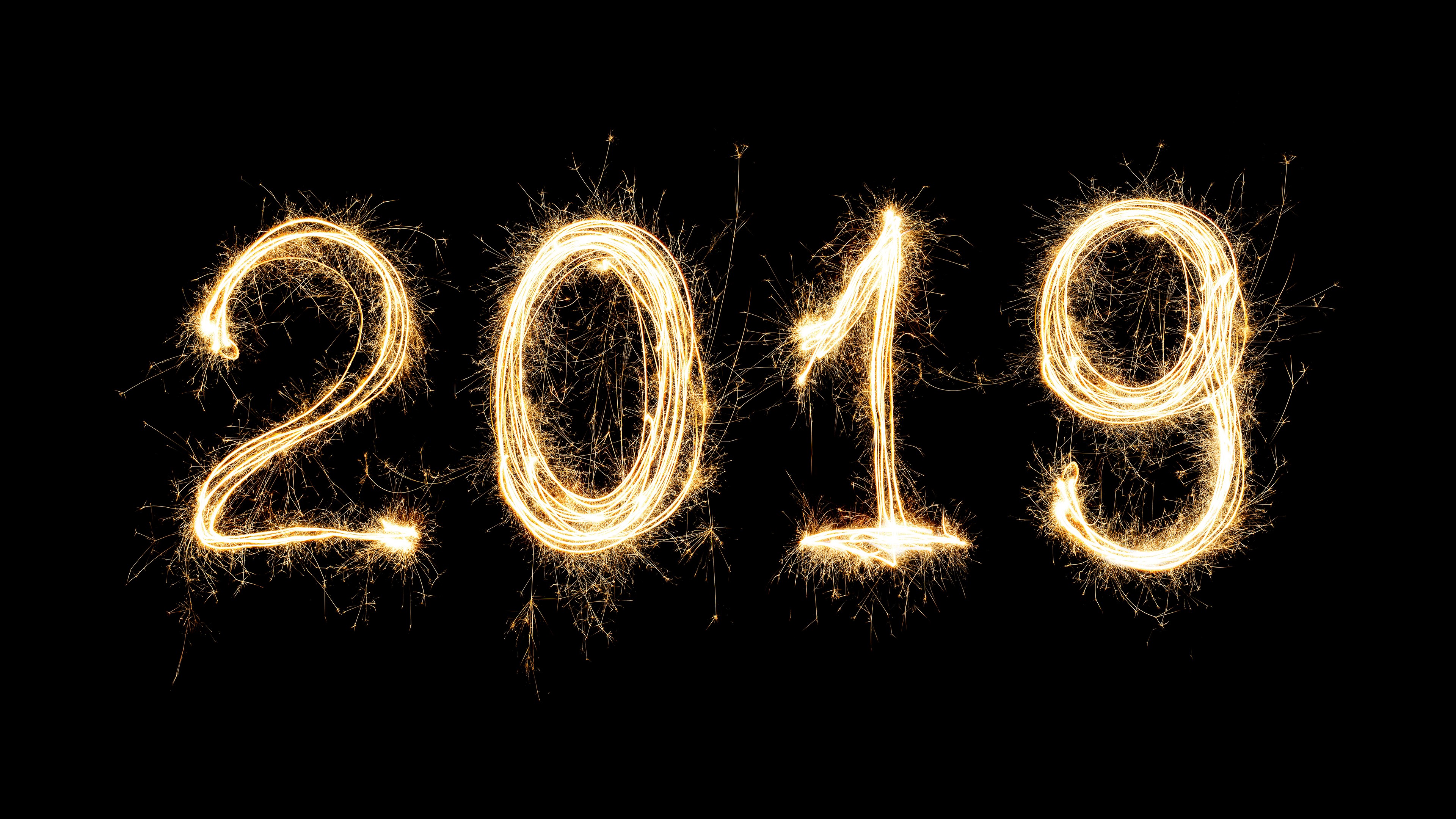 2019 sparklers on black background HD Wallpaper