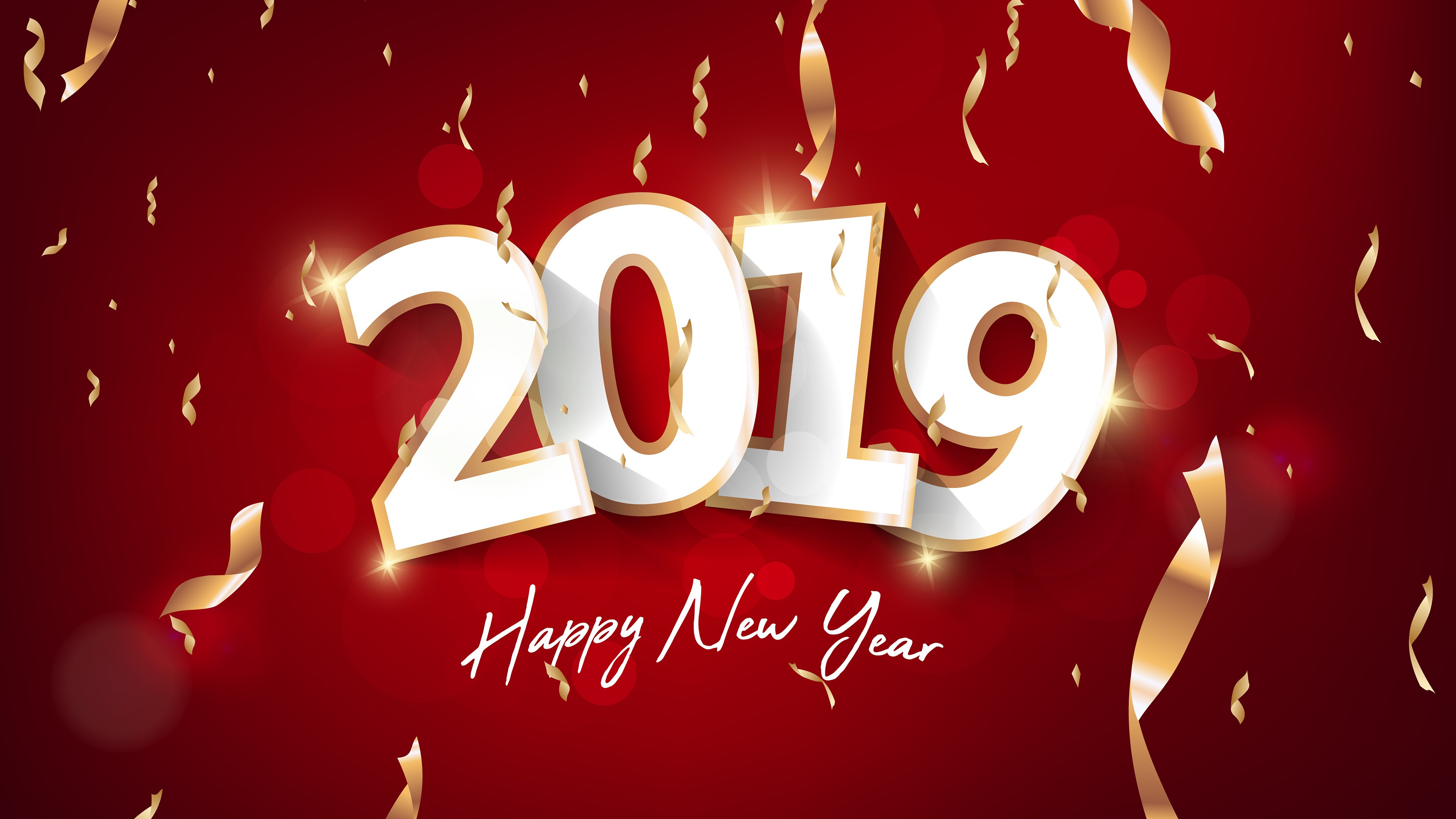 Happy New Year 2019 Red Background HD Wallpaper