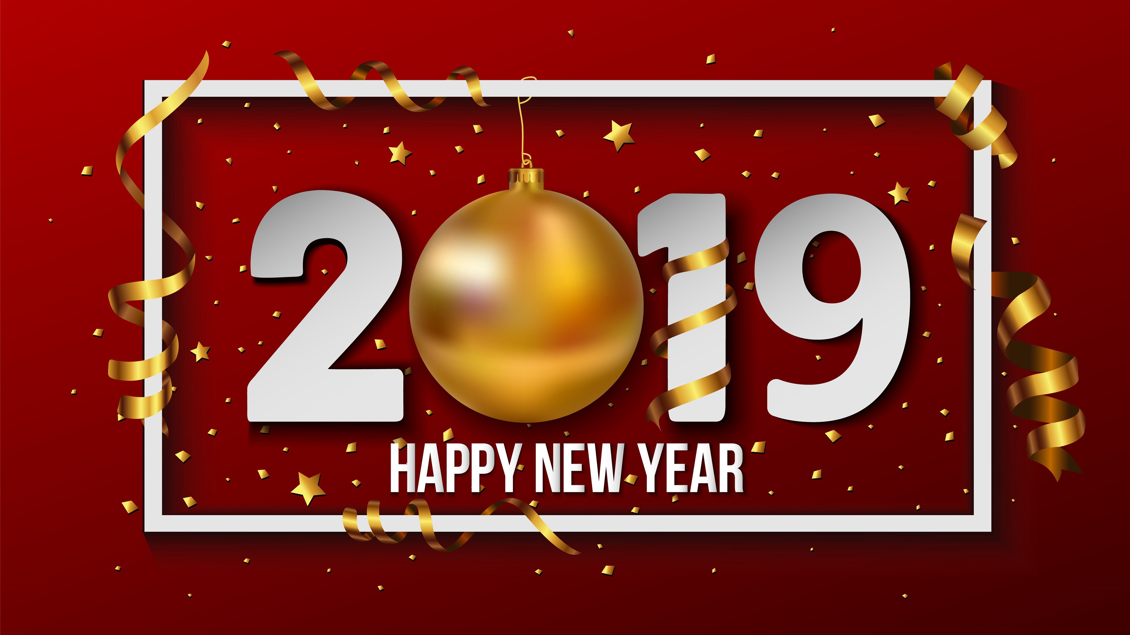 Happy New Year 2019 celebration with gold ornaments HD Wallpaper