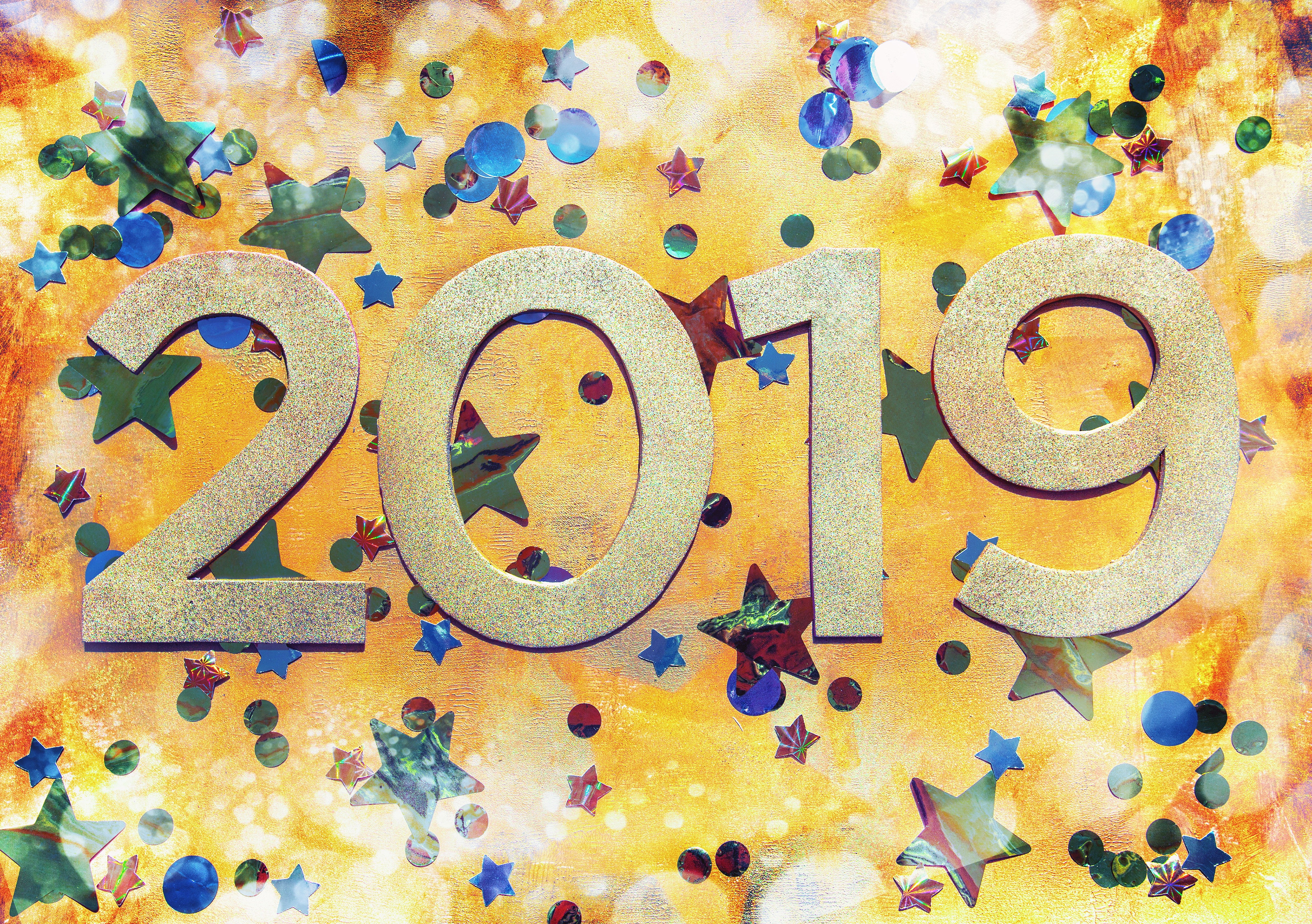 2019 New Year's Eve Confetti and Stars HD Wallpaper