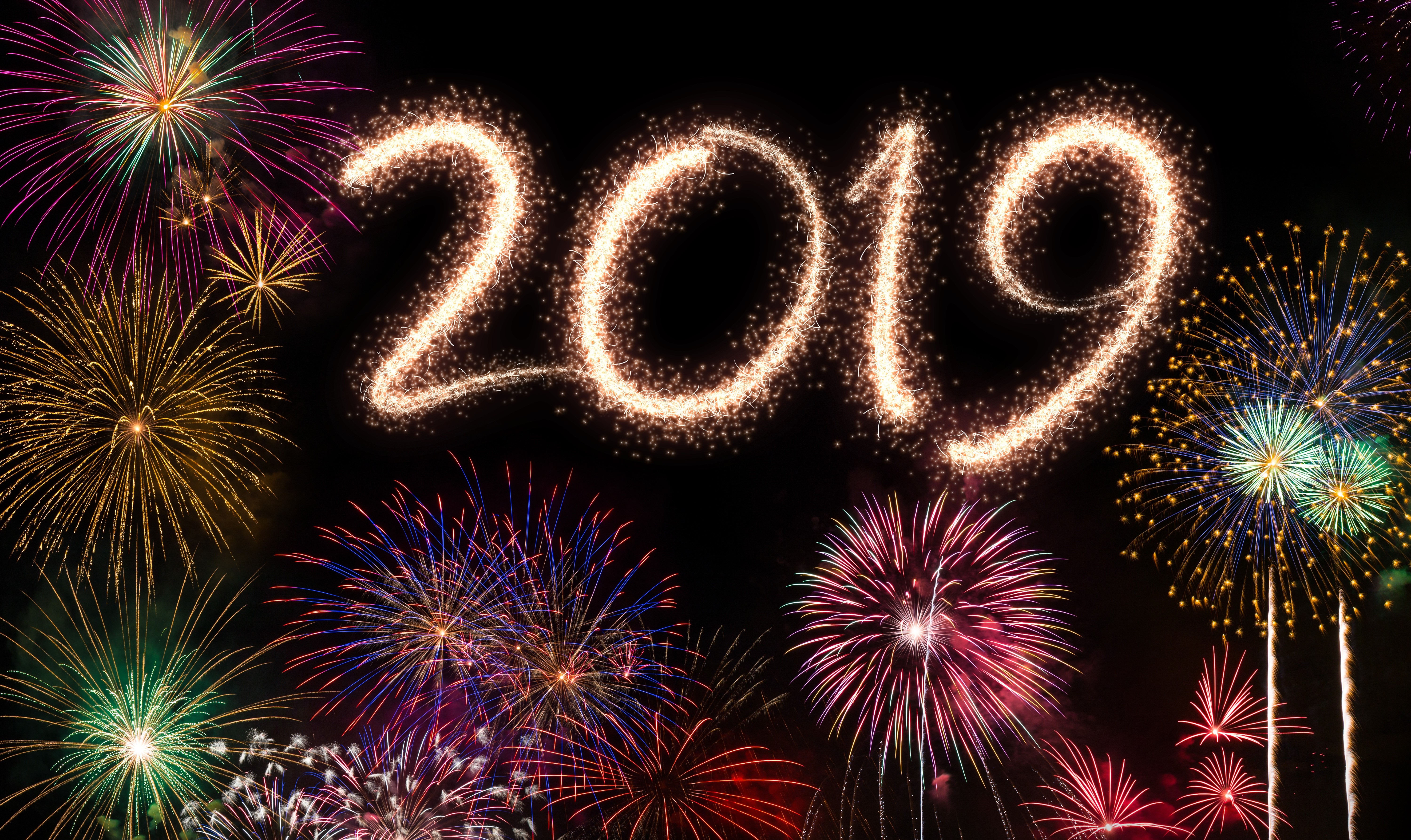 2019 New Year Fireworks Display HD Wallpaper
