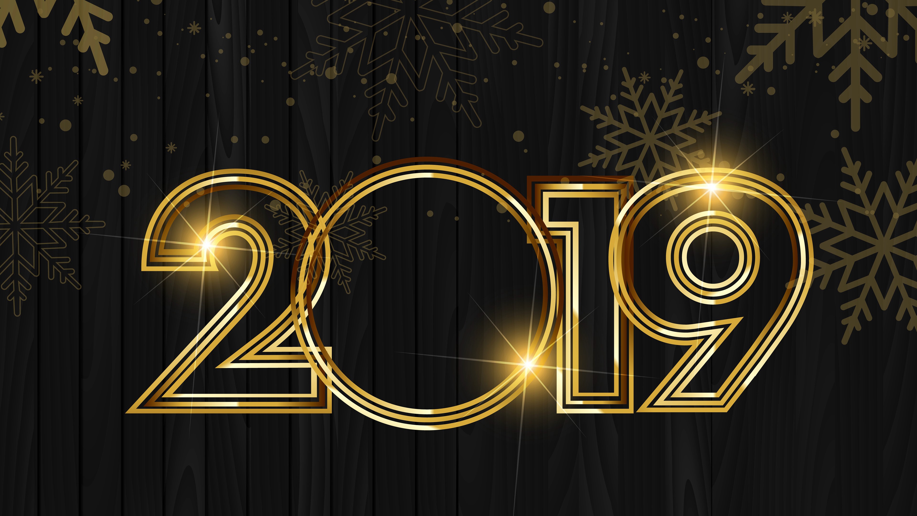 4K 2019 New Year's Eve snowflakes HD Wallpaper