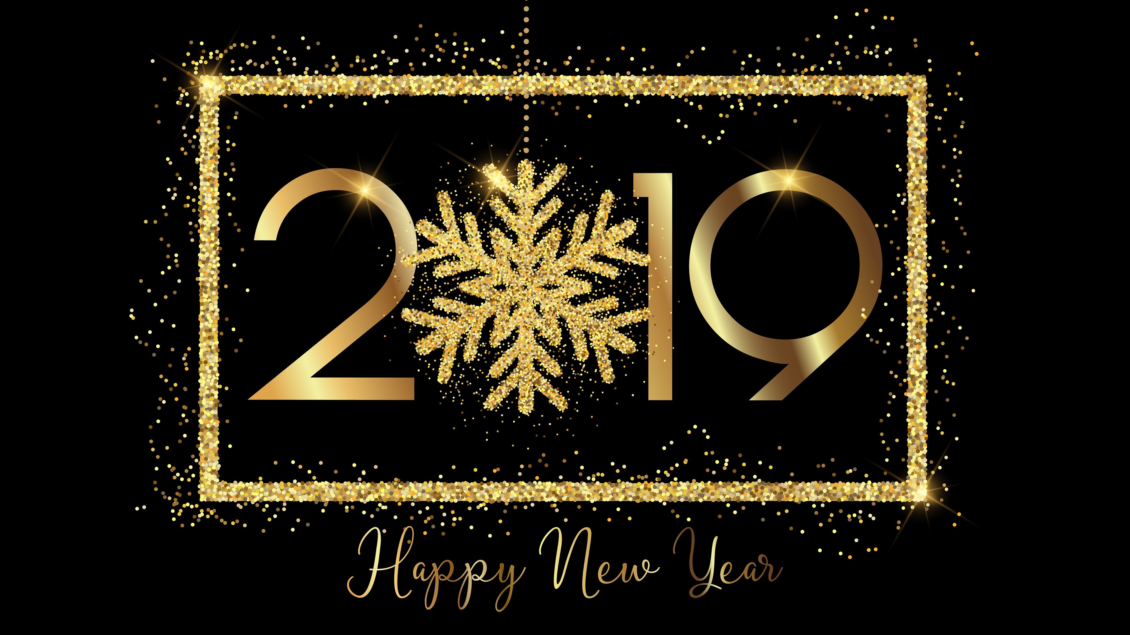 2019 Happy New Year Snowflake 4K HD Wallpaper