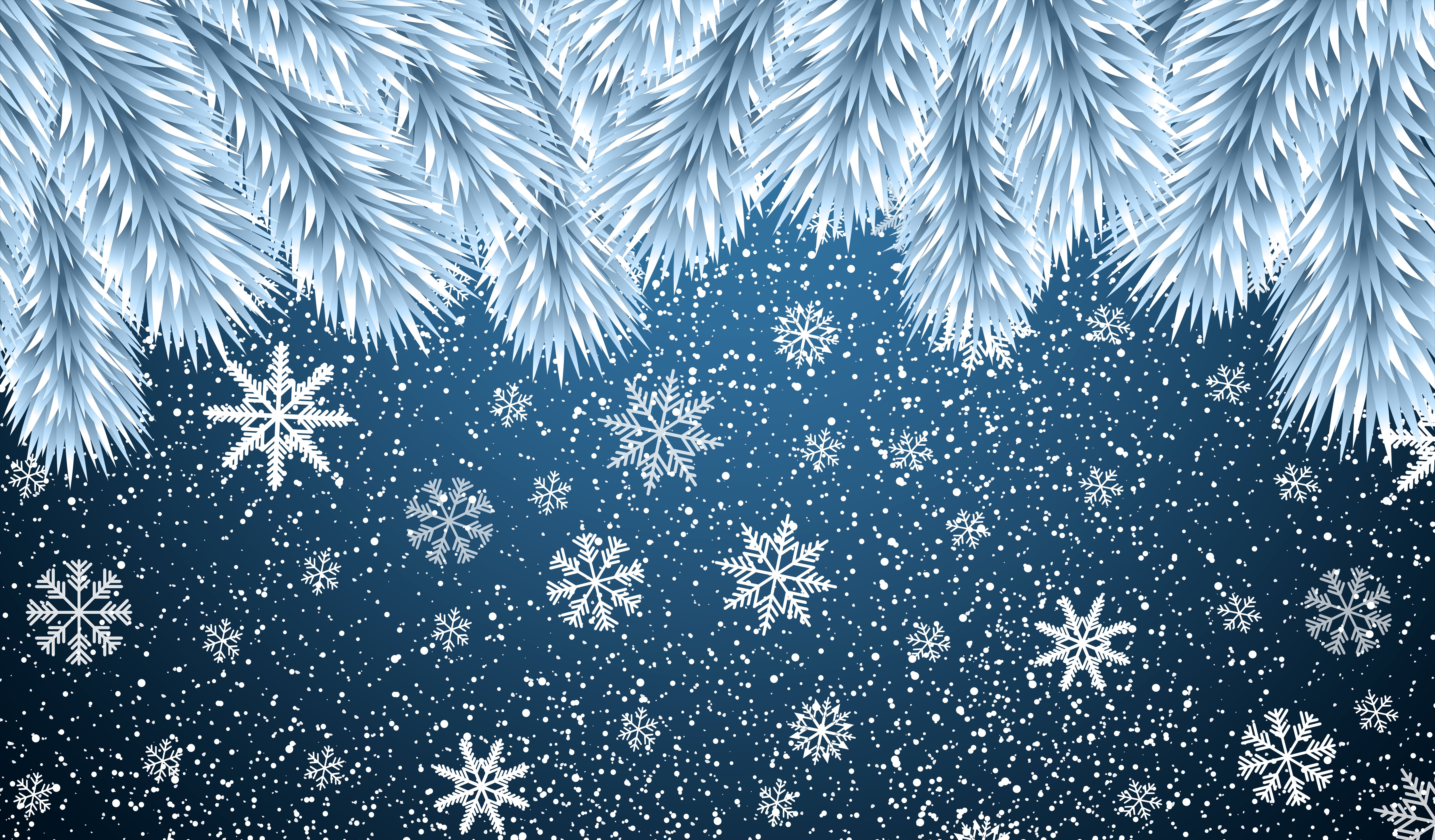 Christmas Snowflakes and Frosty Pine Branches HD Wallpaper