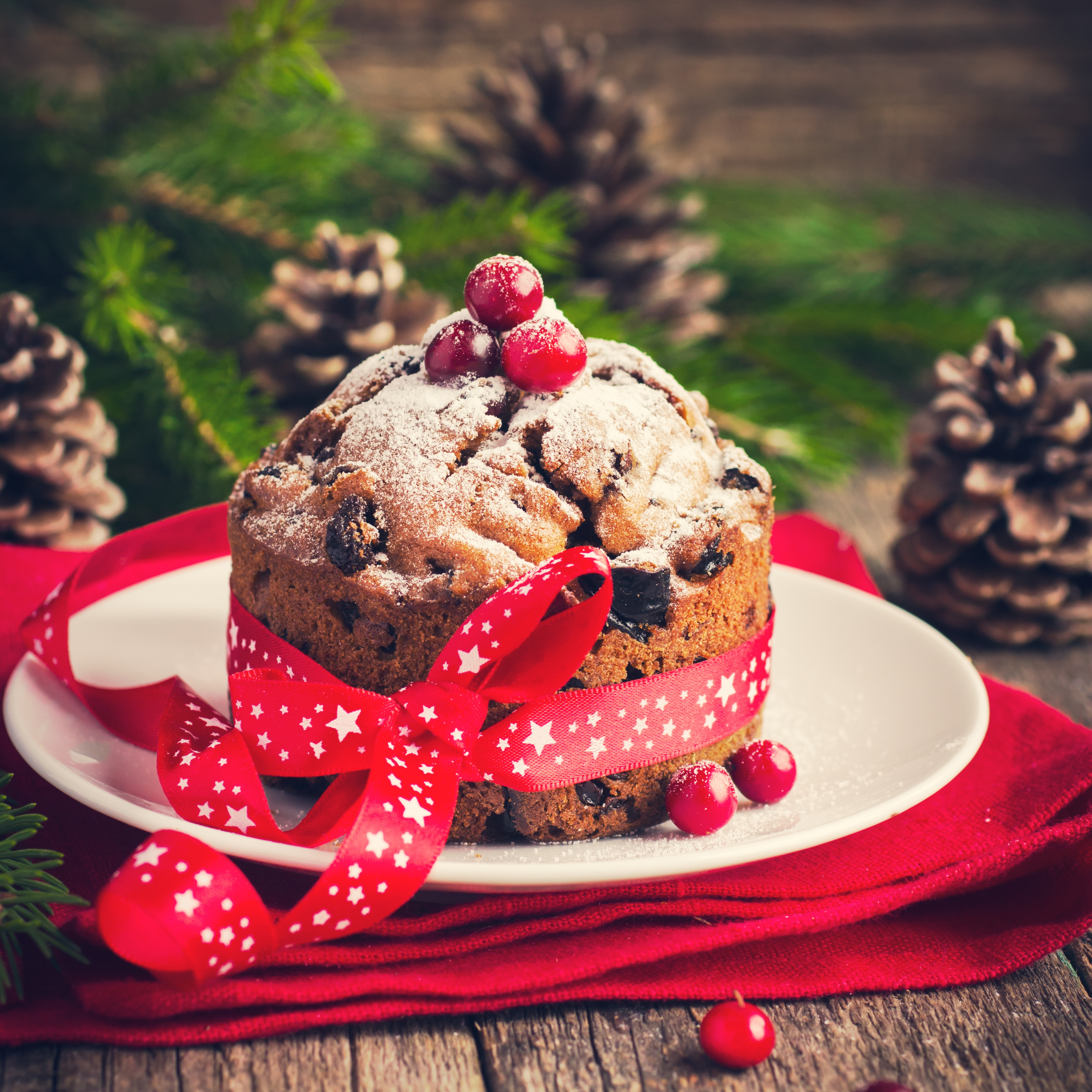Christmas pound cake with cranberries and ribbon HD Wallpaper
