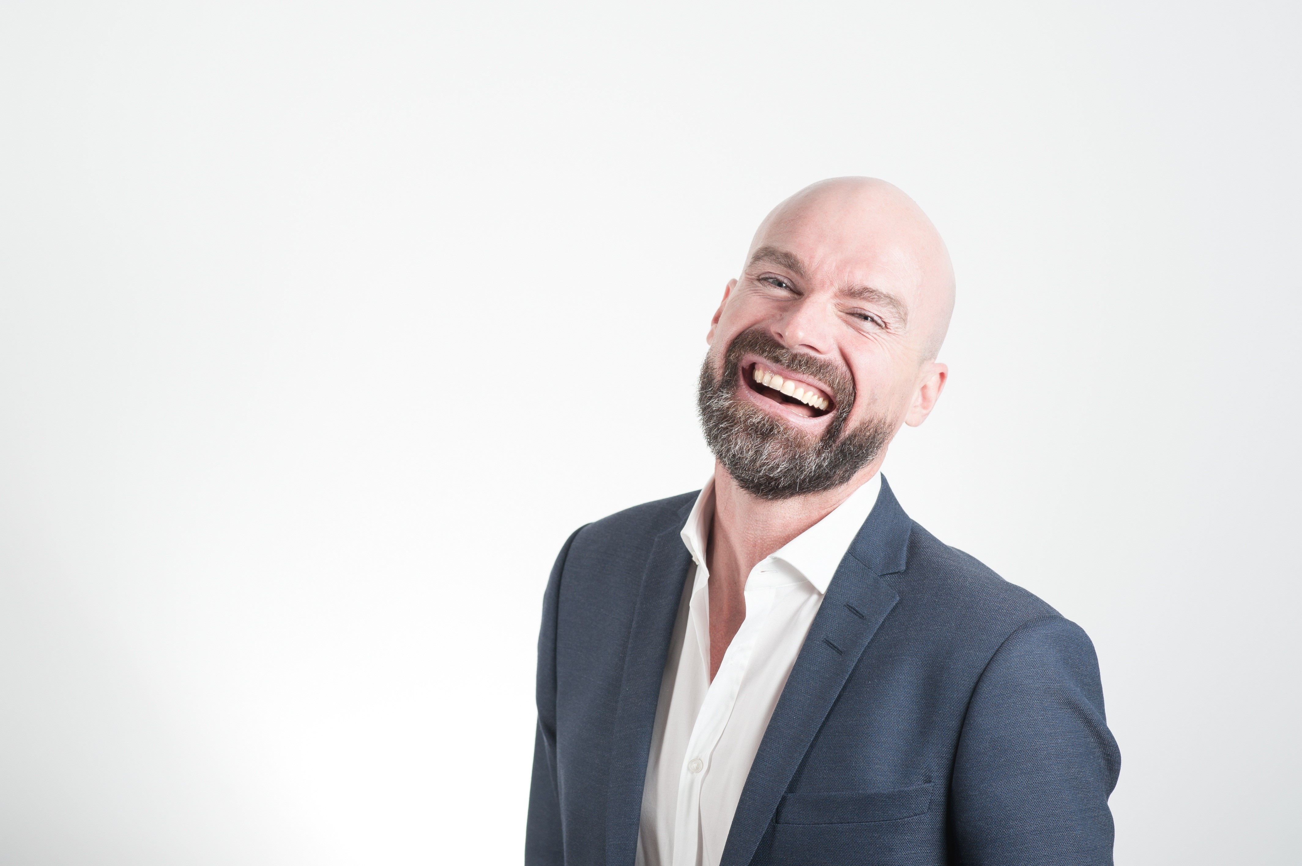 Bald Man with Beard Laughing HD Wallpaper