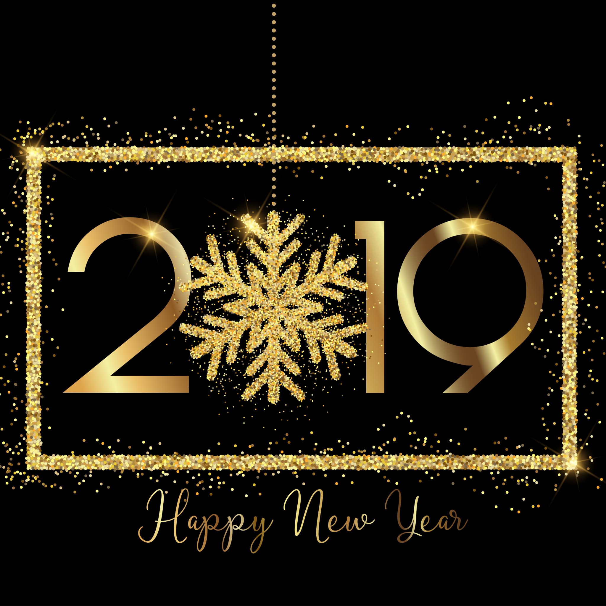 Happy New Year 2019 Gold Snowflake HD Wallpaper