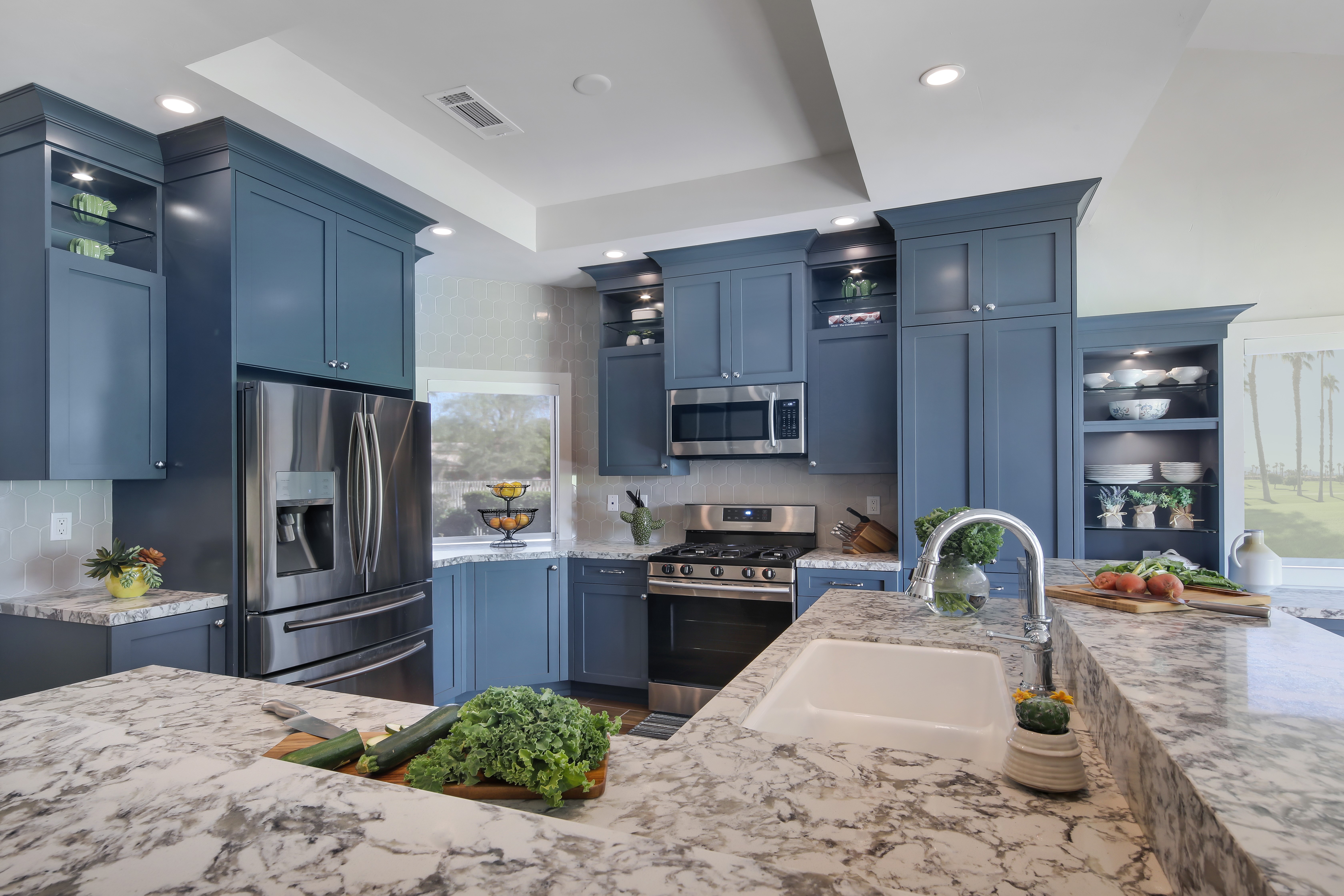 Modern Blue Kitchen Interior Design HD Wallpaper