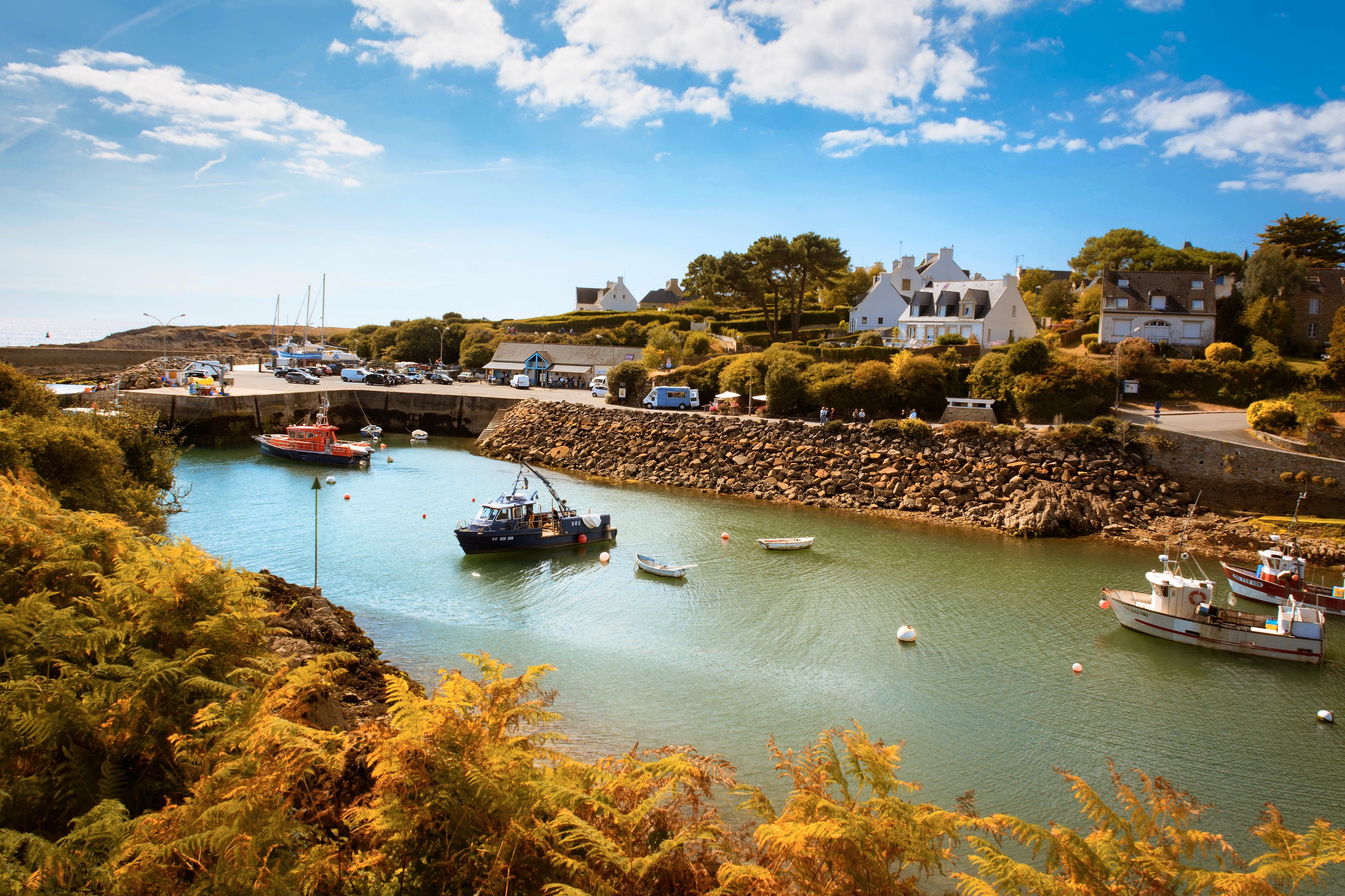 Doelan Brittany France Harbor with Boats and Houses HD Wallpaper