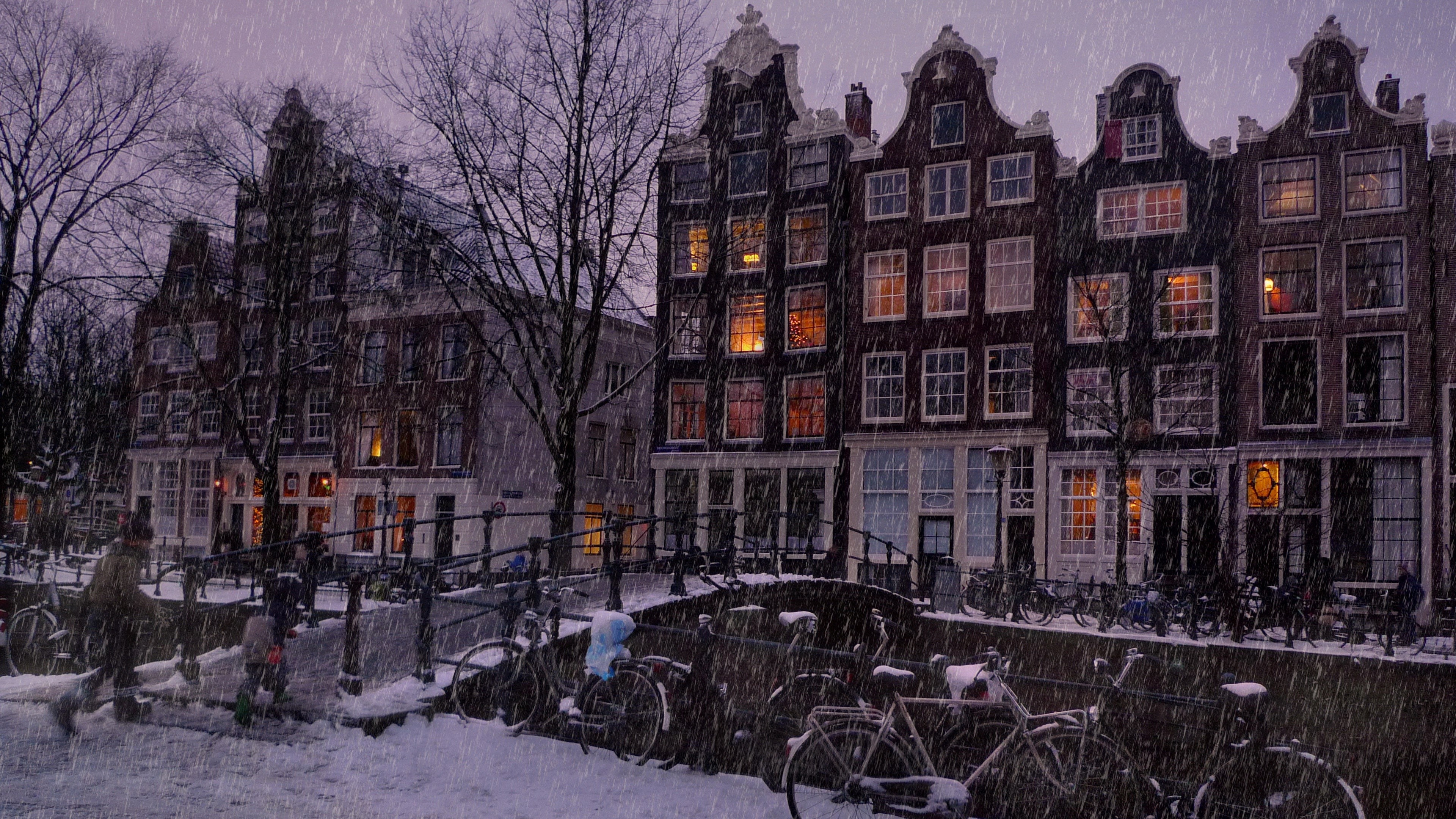 Amsterdam Houses in Winter Snow HD Wallpaper