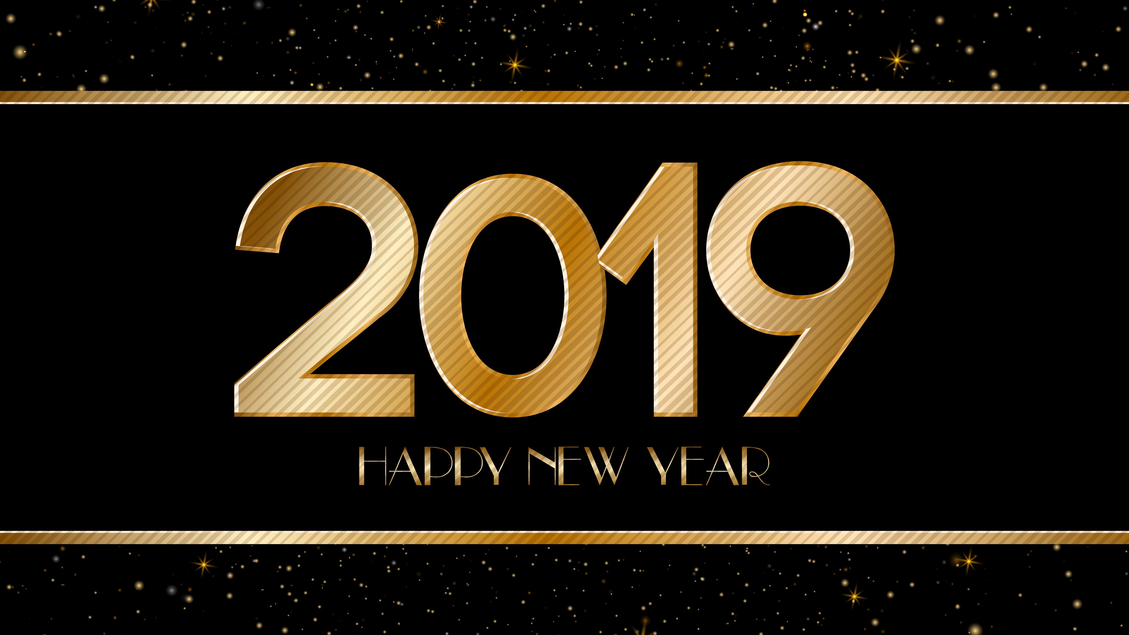 Happy New Year 2019 Gold Text HD Wallpaper