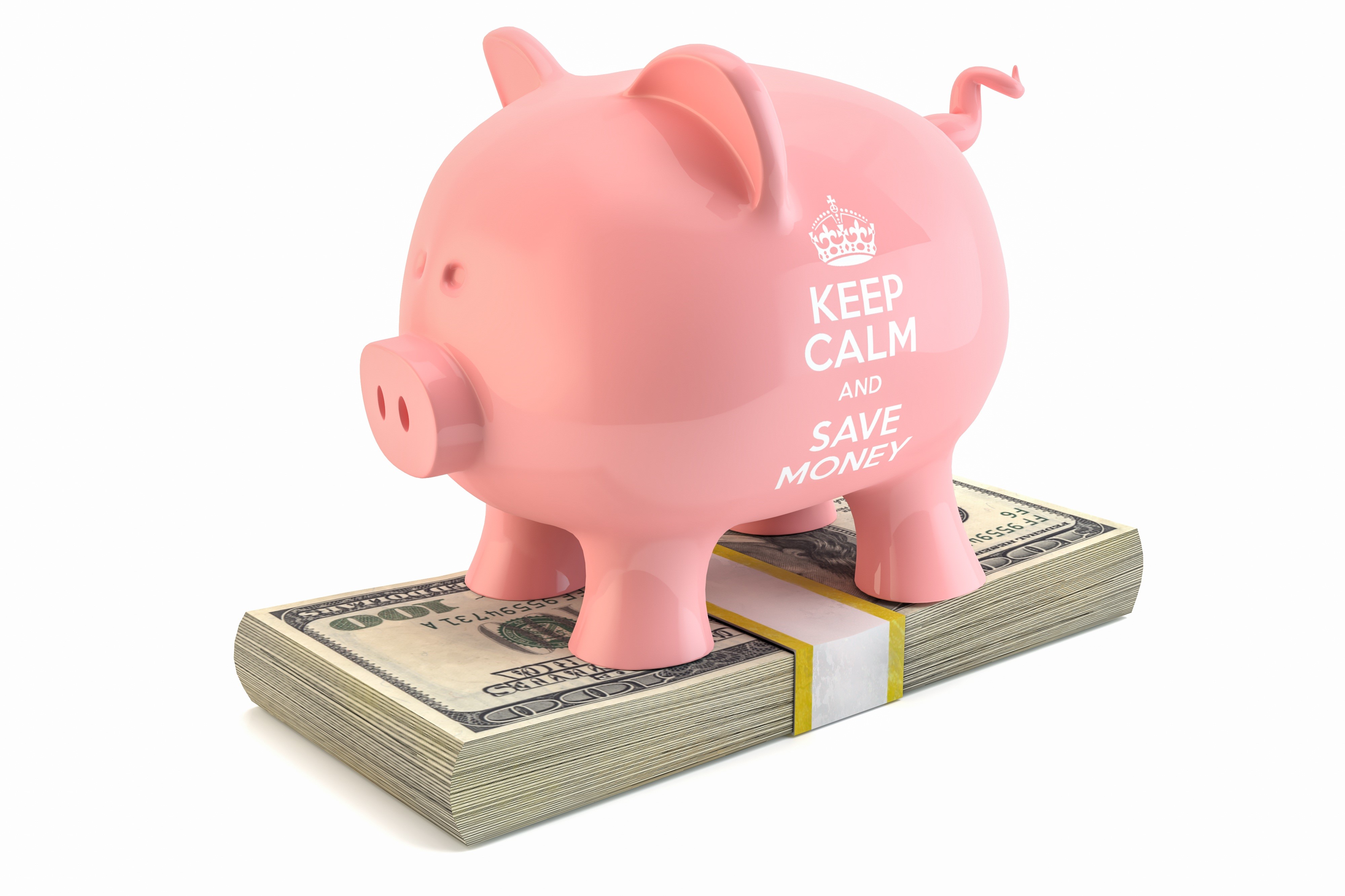 Pink piggy bank on stack of US dollar banknotes HD Wallpaper