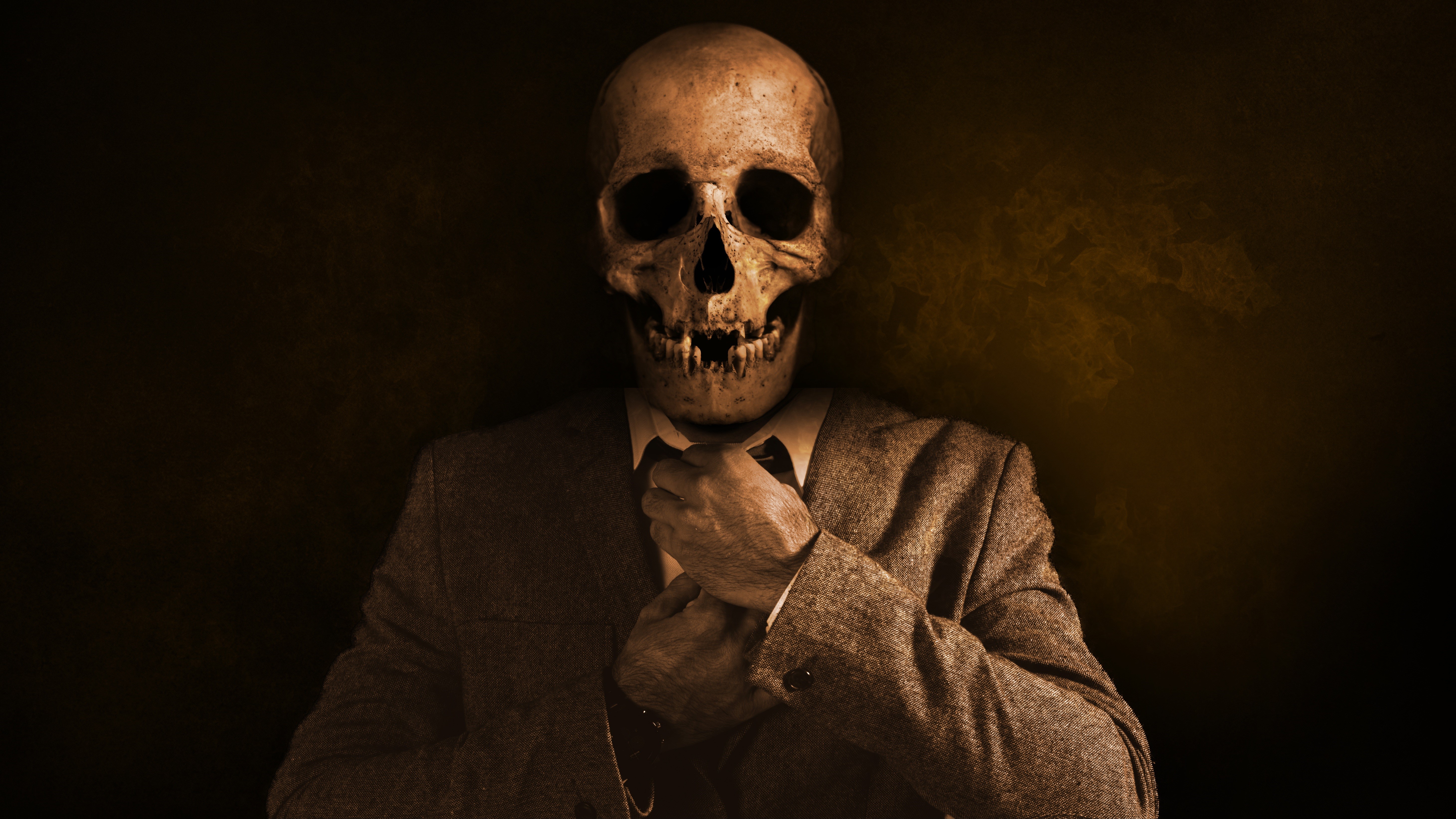 Skull in a Suit Adjusting Tie HD Wallpaper