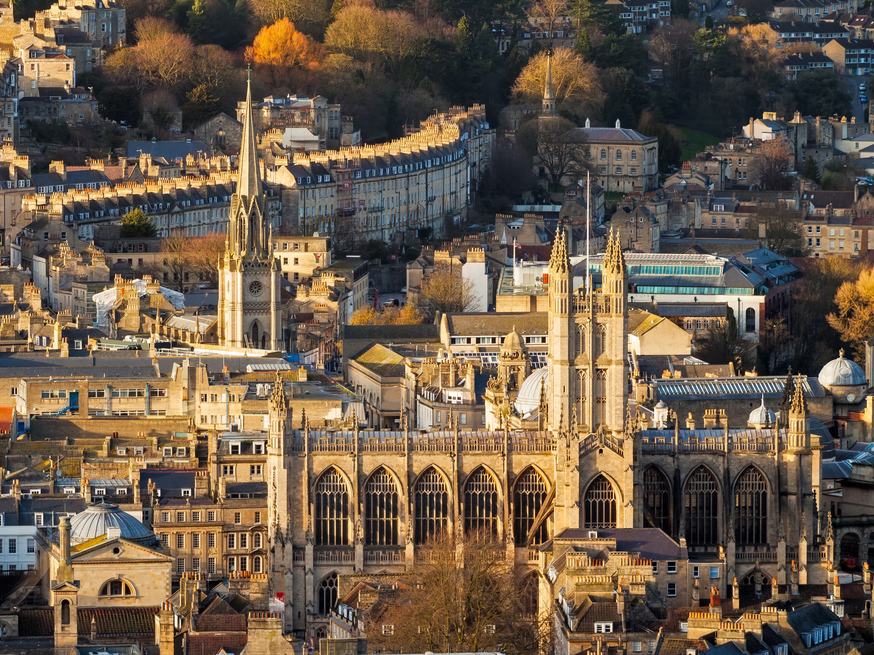 Bath Abbey and city skyline, United Kingdom HD Wallpaper