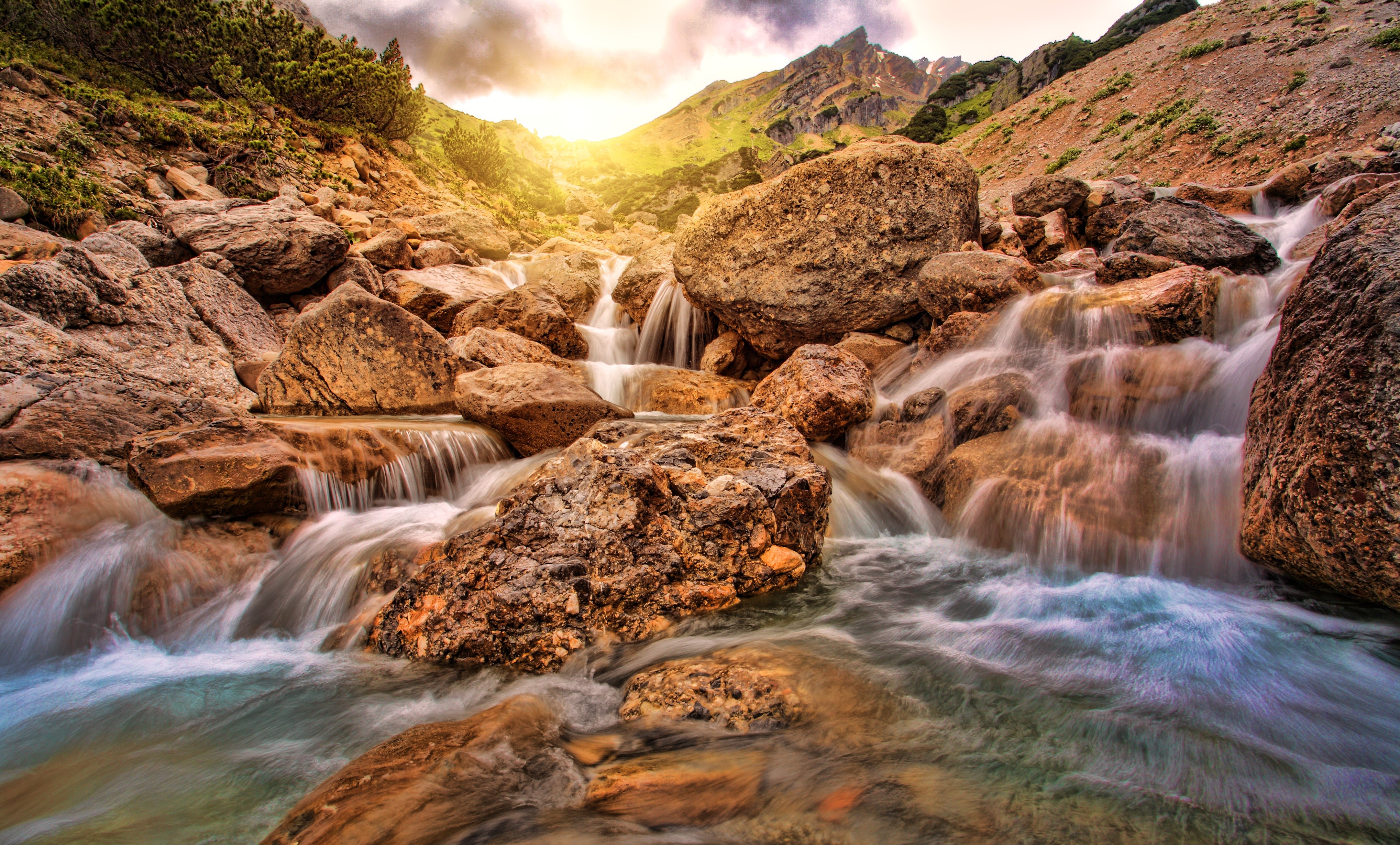 4K Mountain River with Waterfalls and Stones HD Wallpaper