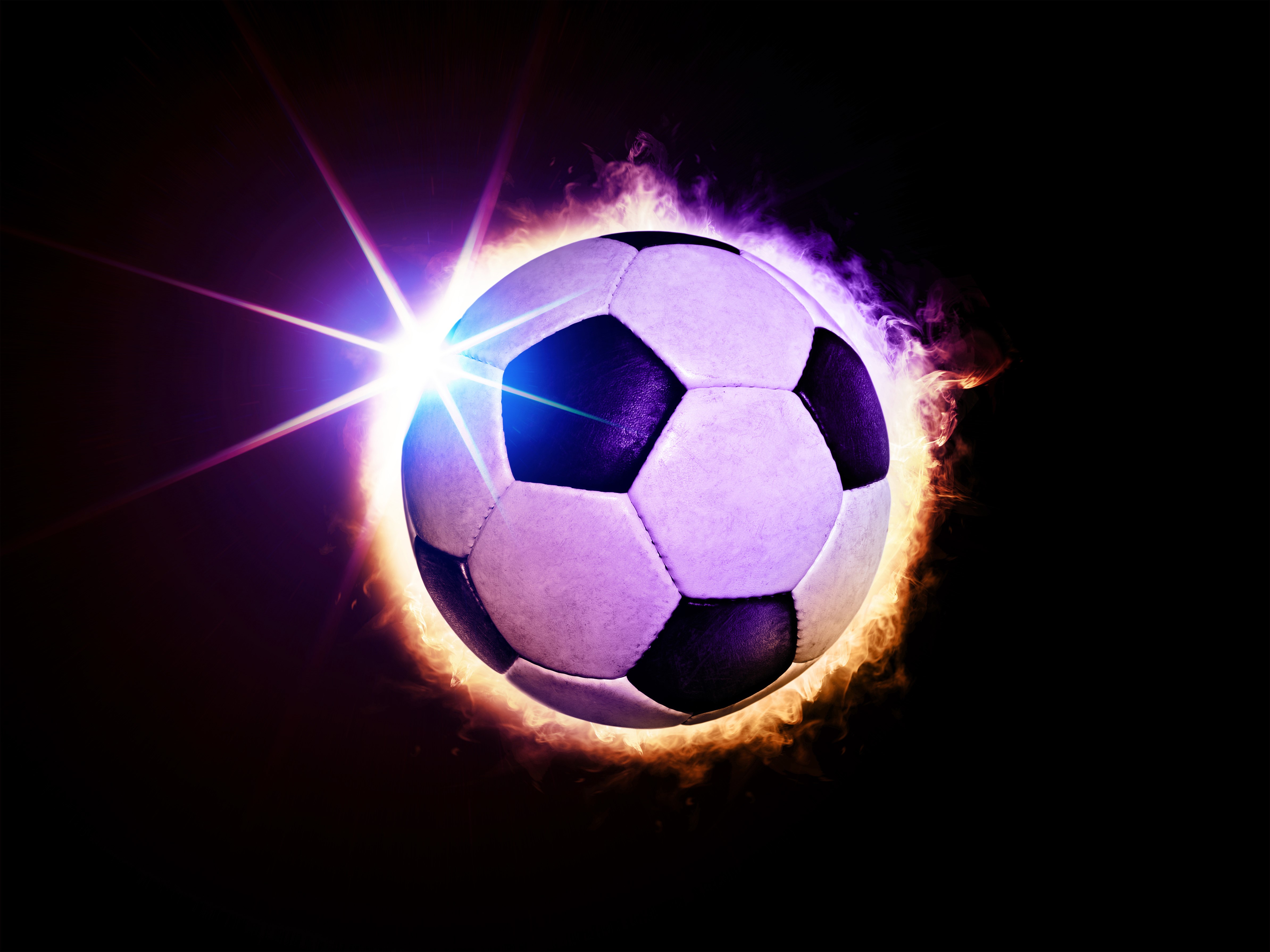 Soccer ball with light and fire HD Wallpaper
