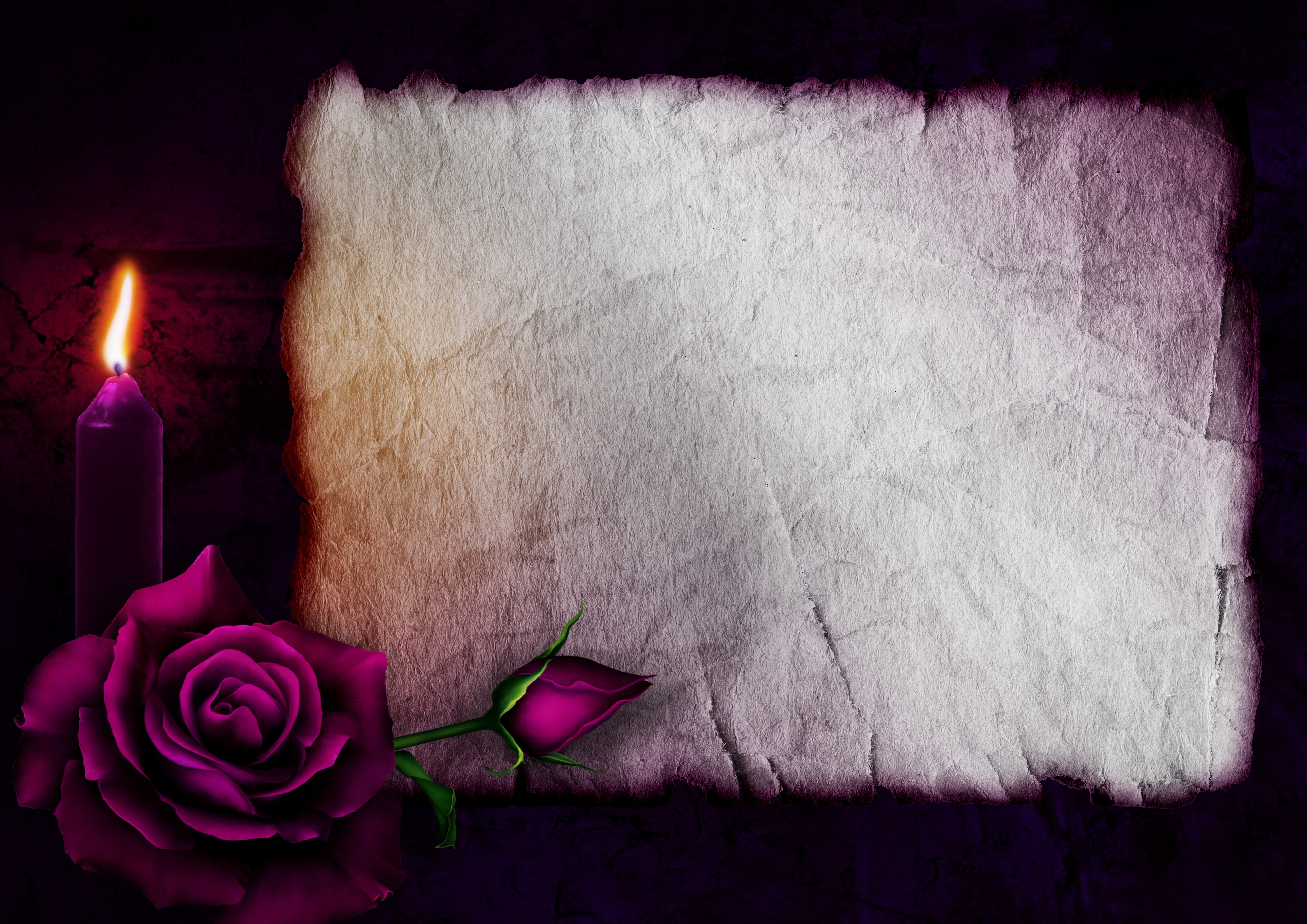 Candle and rose on parchment paper HD Wallpaper