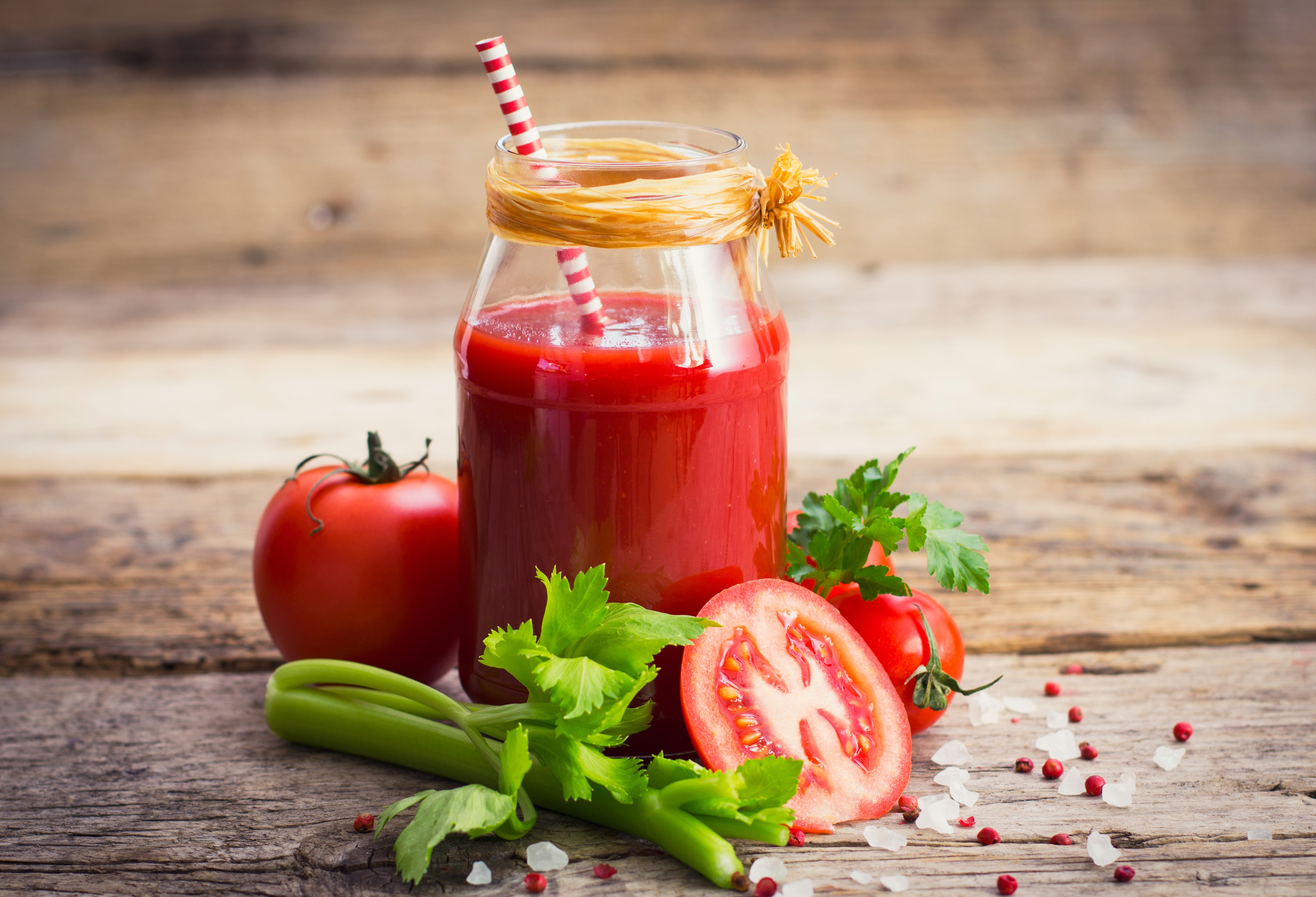 Tomato Juice in a Jar with Tomatoes and Celery HD Wallpaper