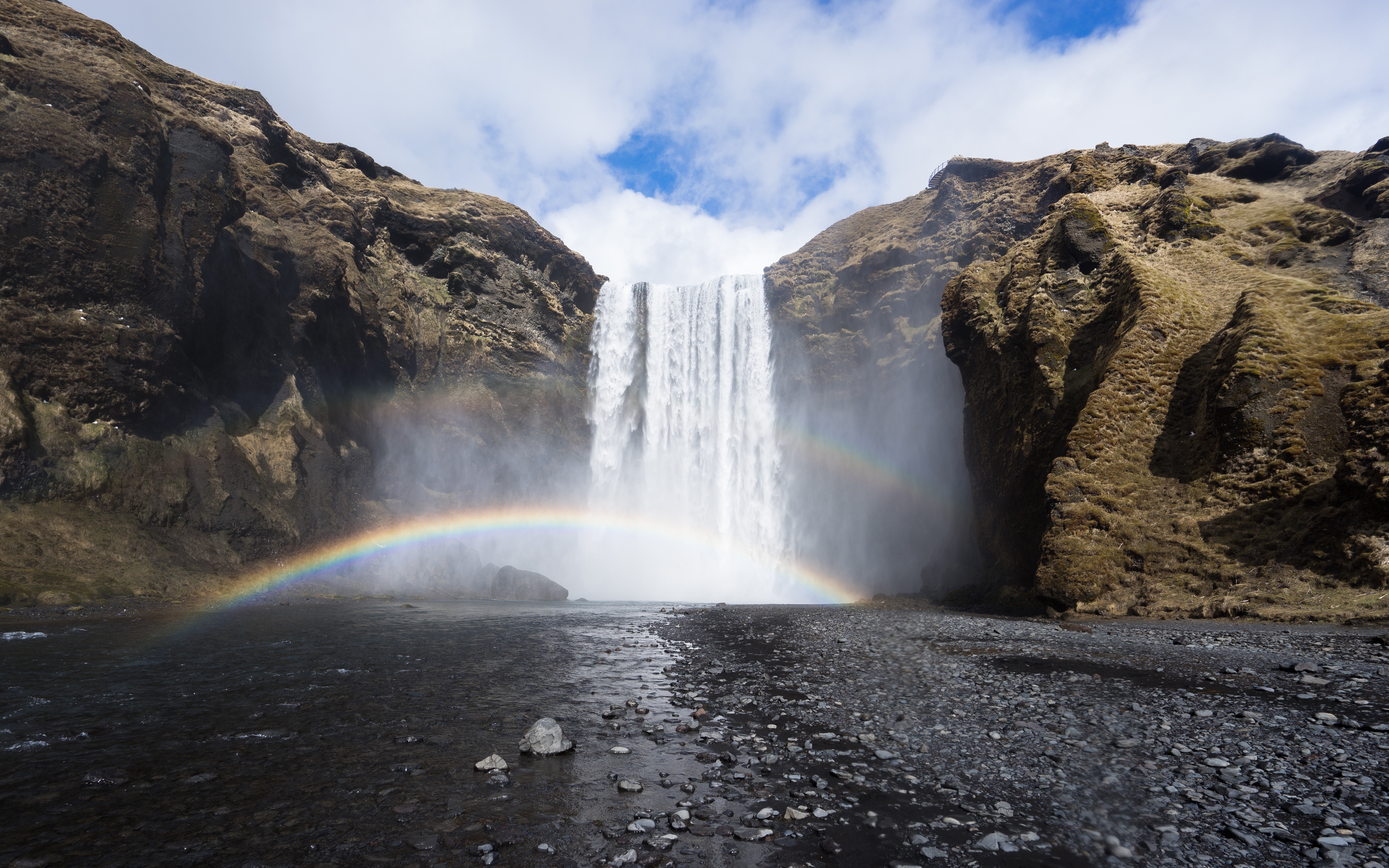 Skogafoss Waterfall with Rainbow in Iceland HD Wallpaper